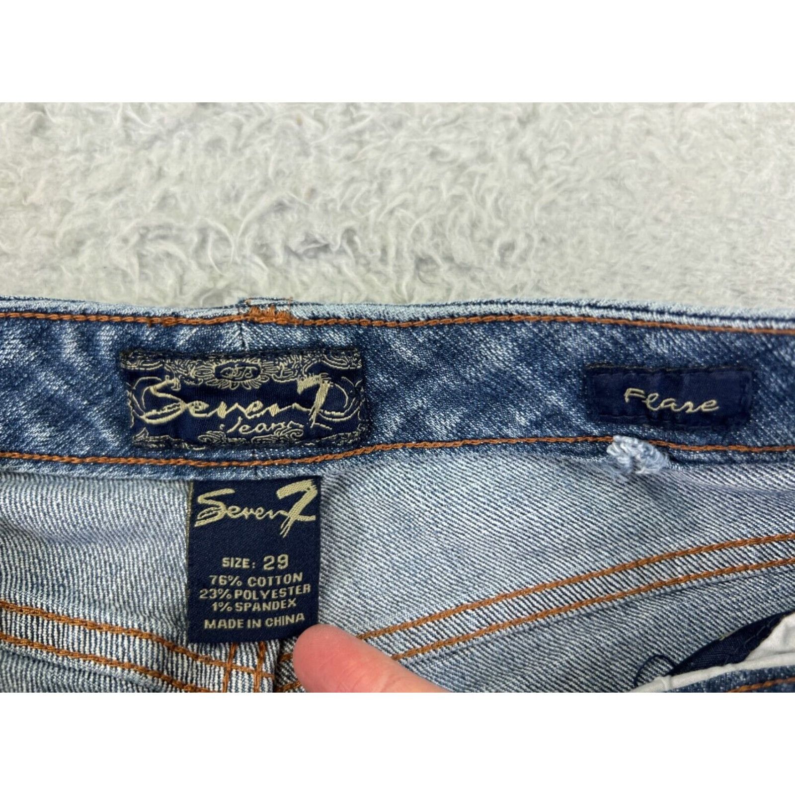 Vintage Seven7 Blue Denim Jeans Women 29 Flared Low Rise 29x31 Cotton Blend Regular Fit Size 29" - 6 Thumbnail