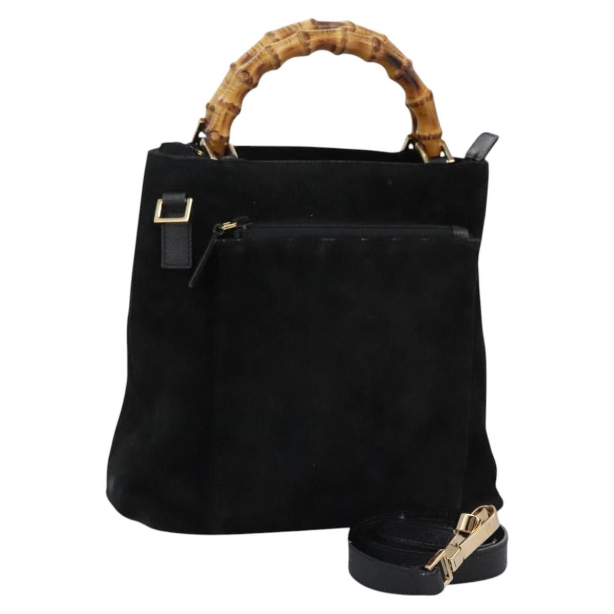 Gucci GUCCI Bamboo Handbag Suede Black Gold 000 2265 000 2265 Size ONE SIZE - 1 Thumbnail