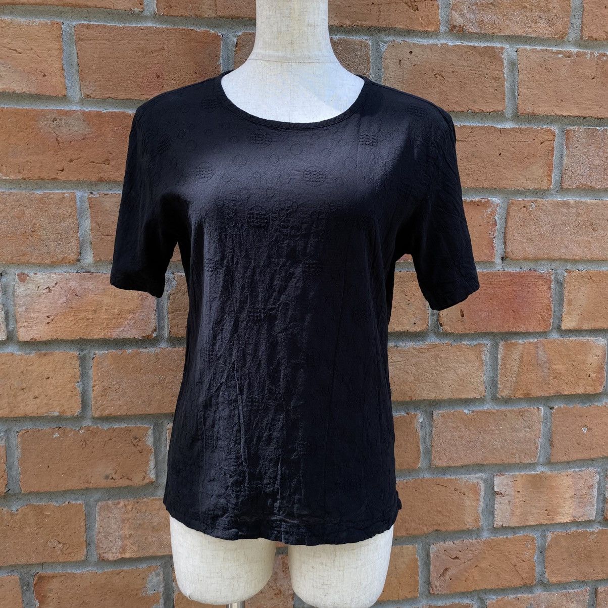 Issey Miyake Plantation Black Textured Short Sleeve Blouse Size S / US 4 / IT 40 - 13 Thumbnail