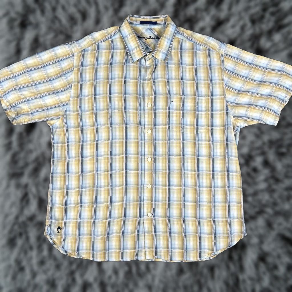 Tommy Bahama Tommy Bahama Shirt XL Yellow Plaid TENCEL Button-Up Short Sleeve Camp Surf Mens Regular Size US XL / EU 56 / 4 - 1 Thumbnail