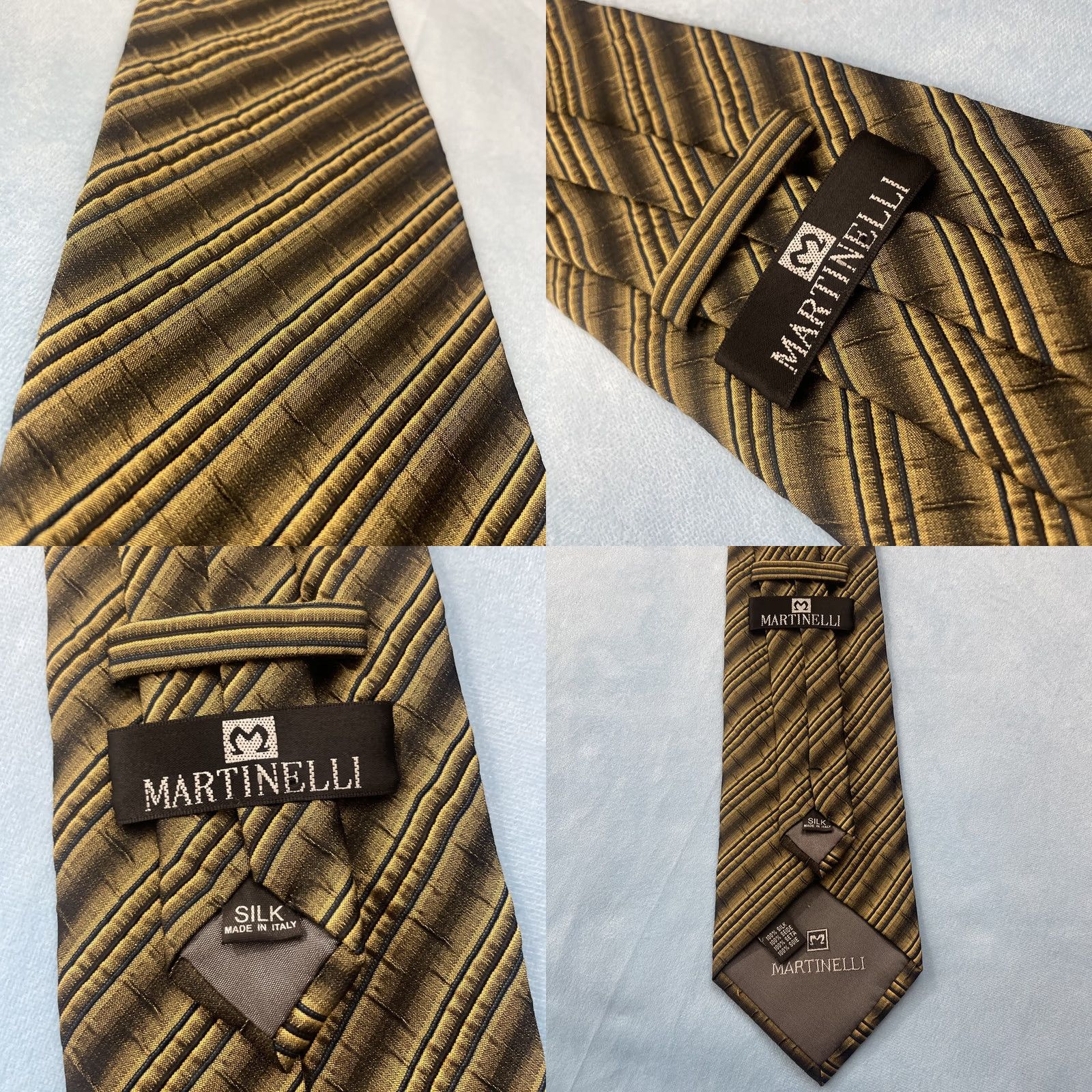 Martine Ali VINTAGE Martinelli Silk Pleated Repp Tie Yellow Gold Gray Striped 3.5" 58" Mens Tie Size ONE SIZE - 9 Thumbnail