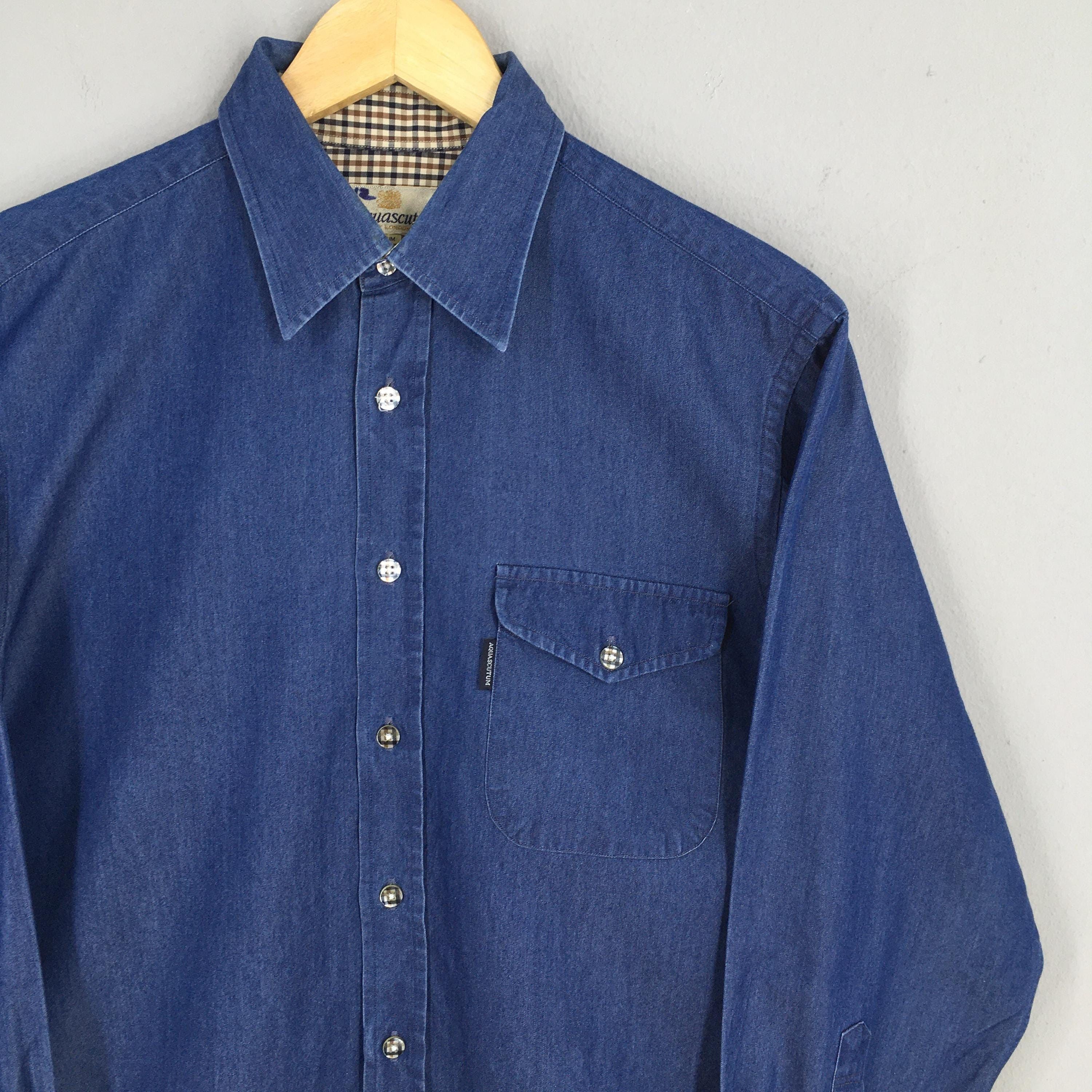 Aquascutum × Vintage Vintage 90's Aquascutum London Blue Shirt Medium Size US M / EU 48-50 / 2 - 2 Thumbnail