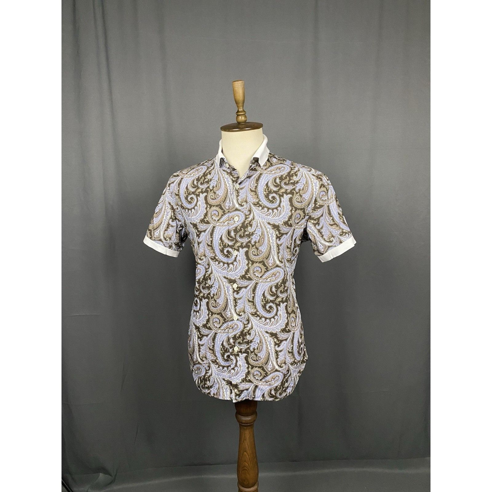 Brioni Brioni Men's Multicolor Blue Paisley Shortsleeve Shirt Size Size US XL / EU 56 / 4 - 2 Thumbnail