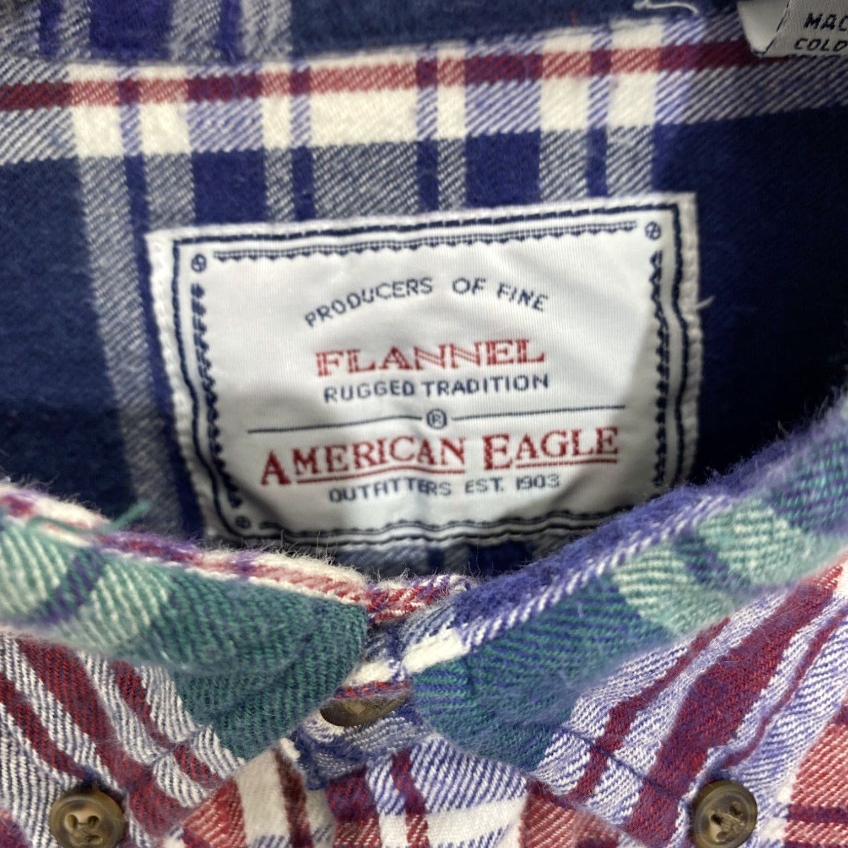 American Eagle Outfitters AMERICAN EAGLE Rugged Tradition Plaid Flannel Shirt M Button Long Sleeve Blue 100% Cotton Casual Outdoors Mens College Size US M / EU 48-50 / 2 - 2 Thumbnail