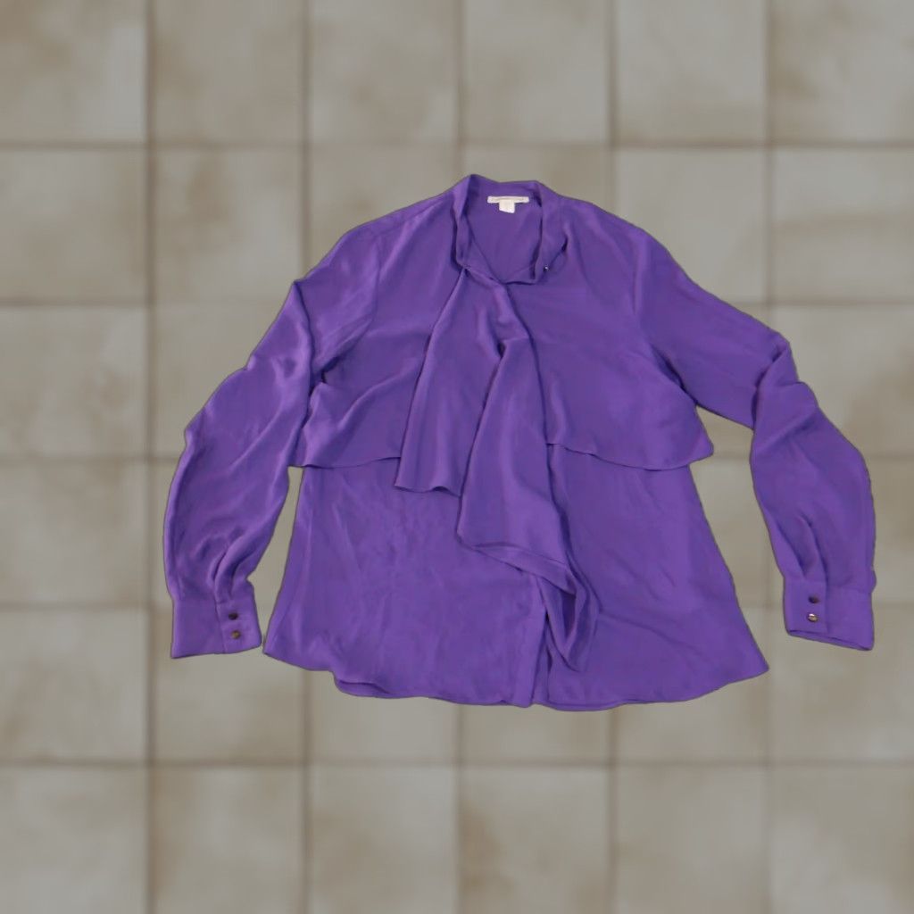 Coldwater Creek VINTAGE Coldwater Creek Blouse Womens Small 8 Purple Tie Neck Ruffle Tiered Long Sleeve Size S / US 4 / IT 40 - 1 Thumbnail