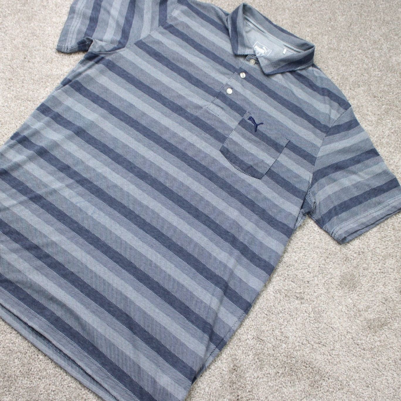Puma PUMA Polo Shirt Mens Large Blue Striped Short Sleeve Polo Shirt Size US L / EU 52-54 / 3 - 4 Thumbnail