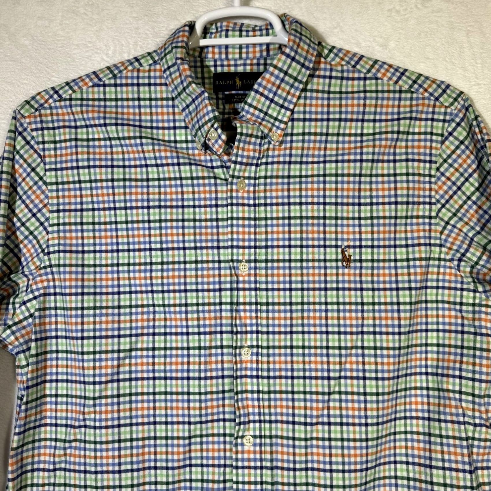 Ralph Lauren Ralph Lauren Shirt Mens XL Blue Green Orange Plaid Stretch Oxford Slim Fit Polo Shirts Polo Pony Embroidered Button-Down Classic Preppy Size US XL / EU 56 / 4 - 5 Thumbnail