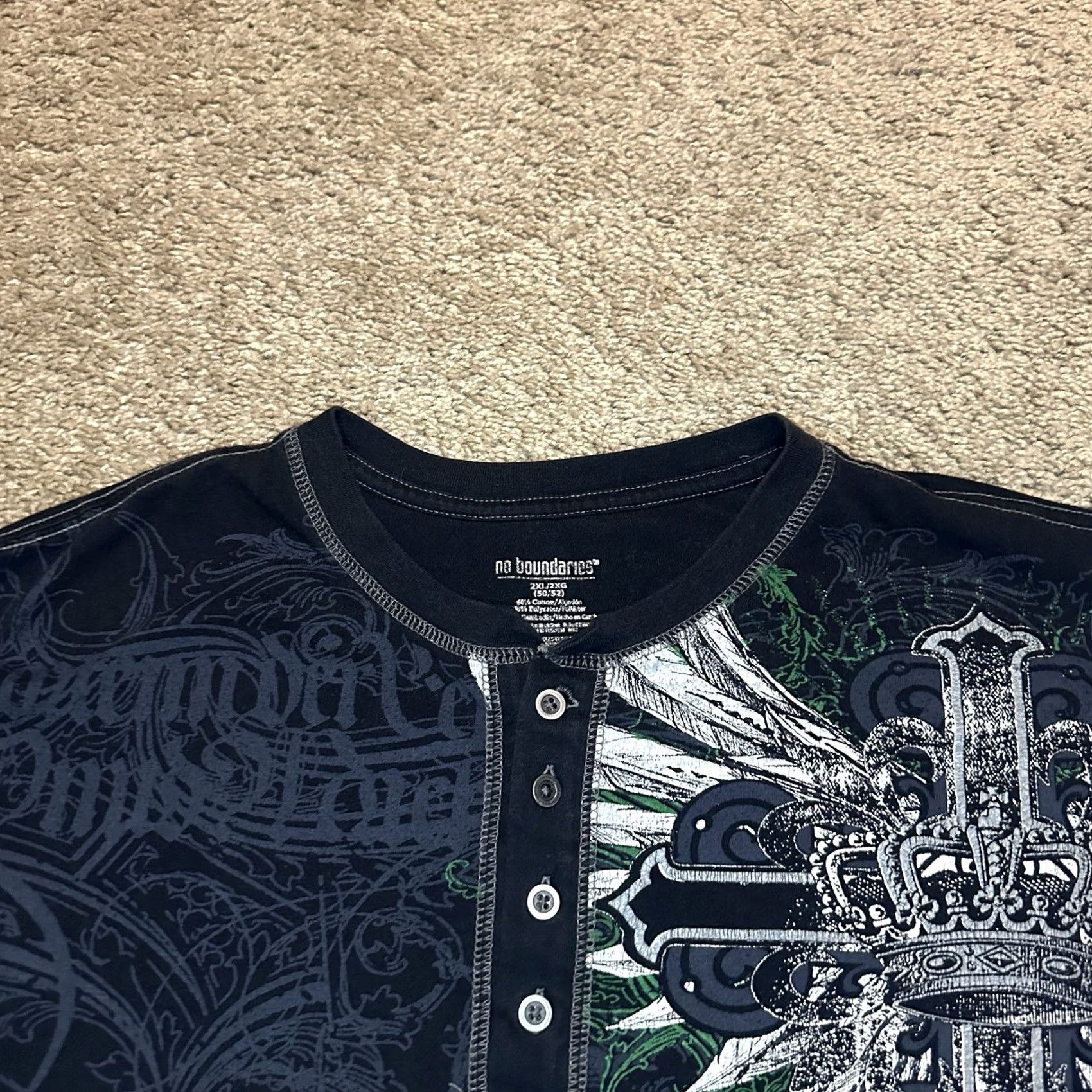 Vintage No Boundaries Y2K Grunge Shirt Mens 2XL Black Short Sleeve Crew Neck Logo Graphic Print Size US XXL / EU 58 / 5 - 3 Thumbnail