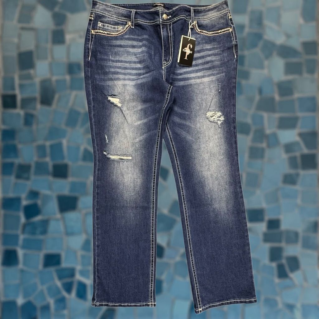 Vintage Flamingals Jeans Women's 3XL 40x31 Bootcut Distressed Midrise Wide Leg Baggy Denim Bootcut Jeans Size 40" / US 18 - 1 Thumbnail