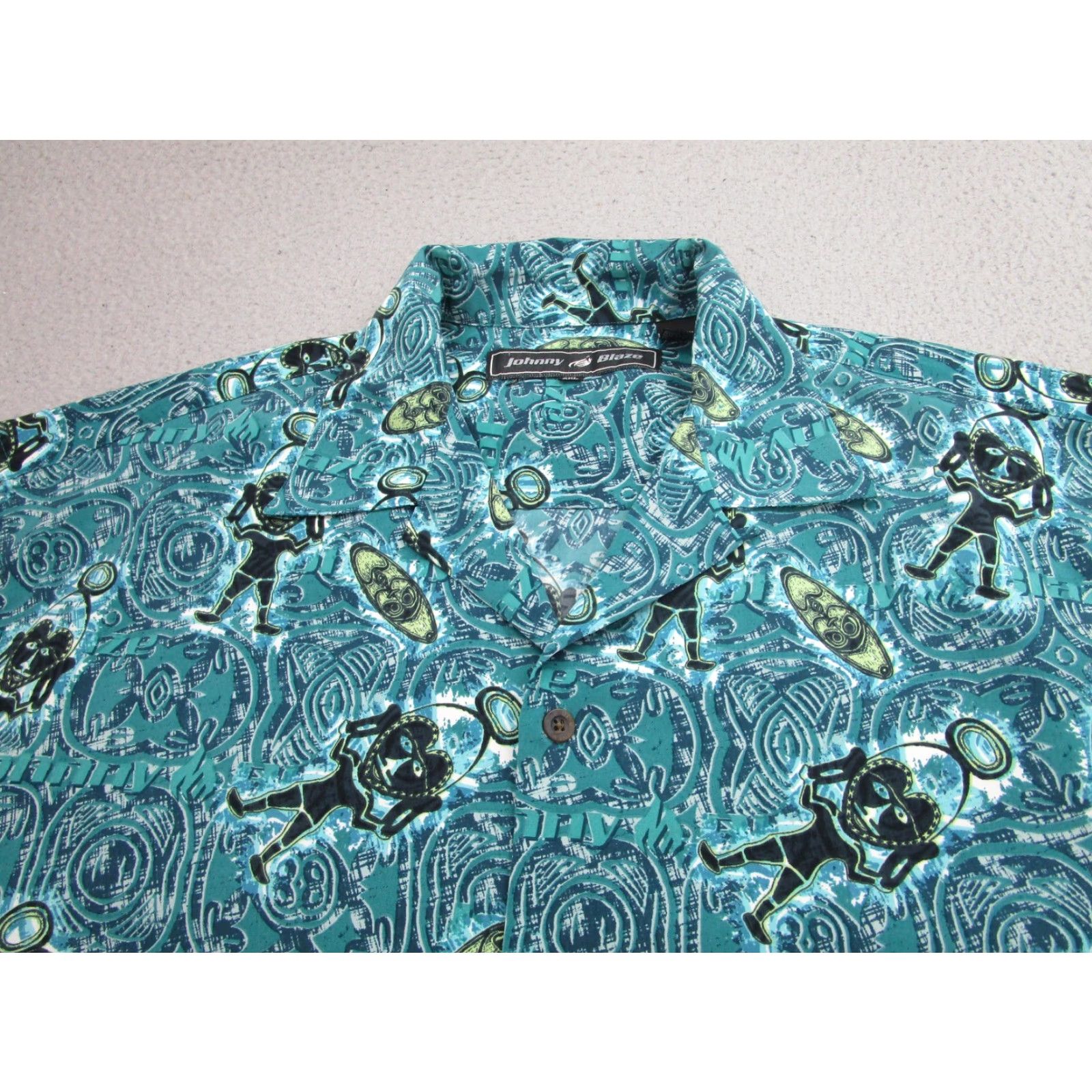 Etro Johnny Blaze Shirt Mens 2XL Polynesian Tribal Print Vintage Tiki Retro Y2K Blue Teal Size US XXL / EU 58 / 5 - 3 Thumbnail