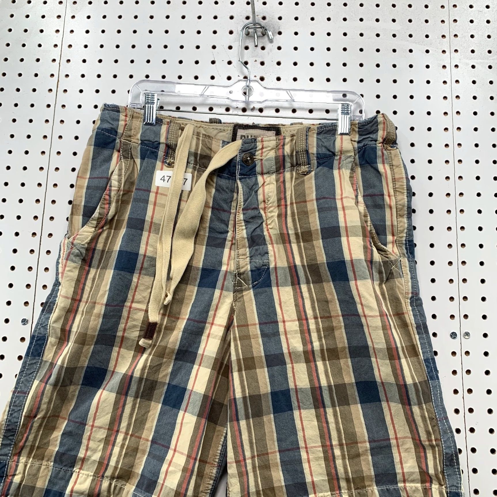Vintage Ruehl No 925 Cargo Shorts Mens 33 Beige Plaid Drawstring 34x11 Cotton Cargo Pockets Casual mens Size US 33 - 5 Thumbnail