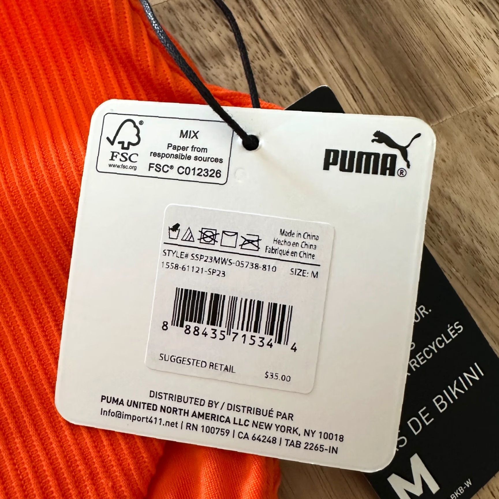 Puma PUMA Bikini Bottoms Womens Size M Orange High-Waisted Swim Bottoms Size 32" / US 10 / IT 46 - 3 Thumbnail