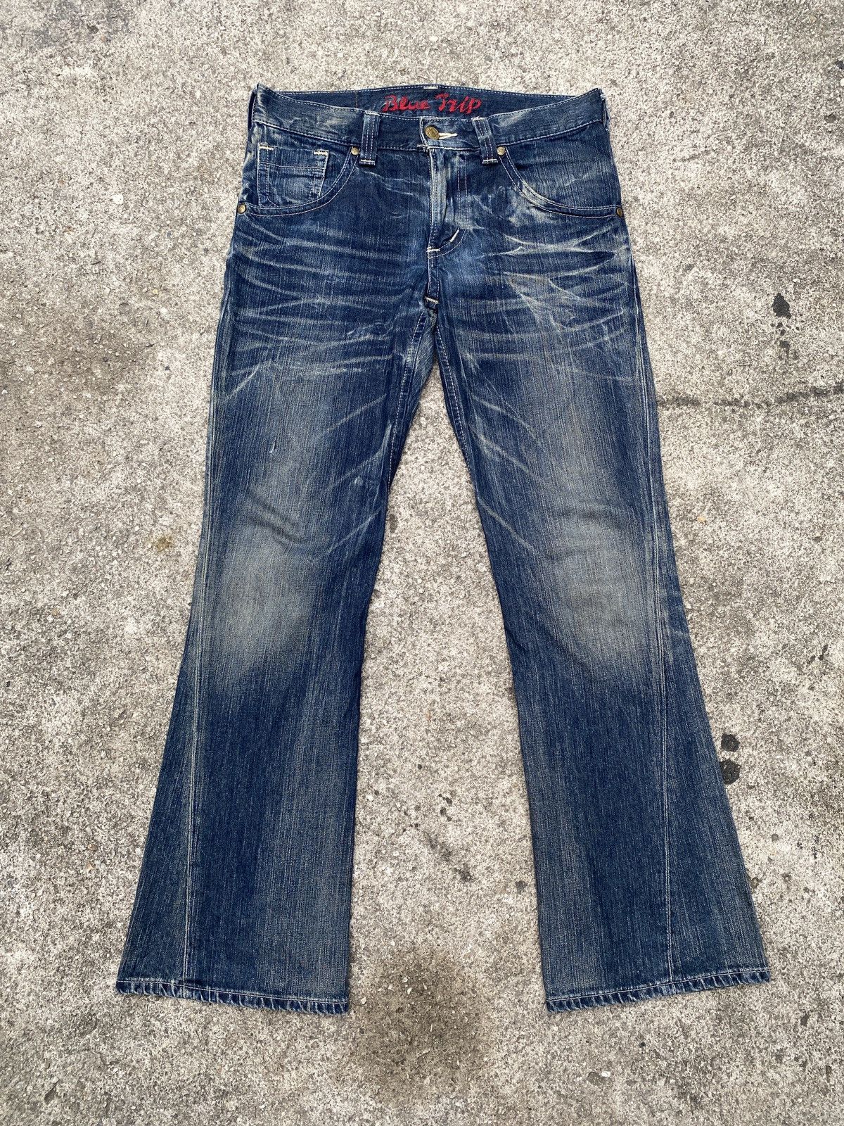 Edwin × Japanese Brand × Tornado Mart 2000s - Edwin Blue Trip Claw Marks Design Flare Denim Size US 32 / EU 48 - 1 Thumbnail