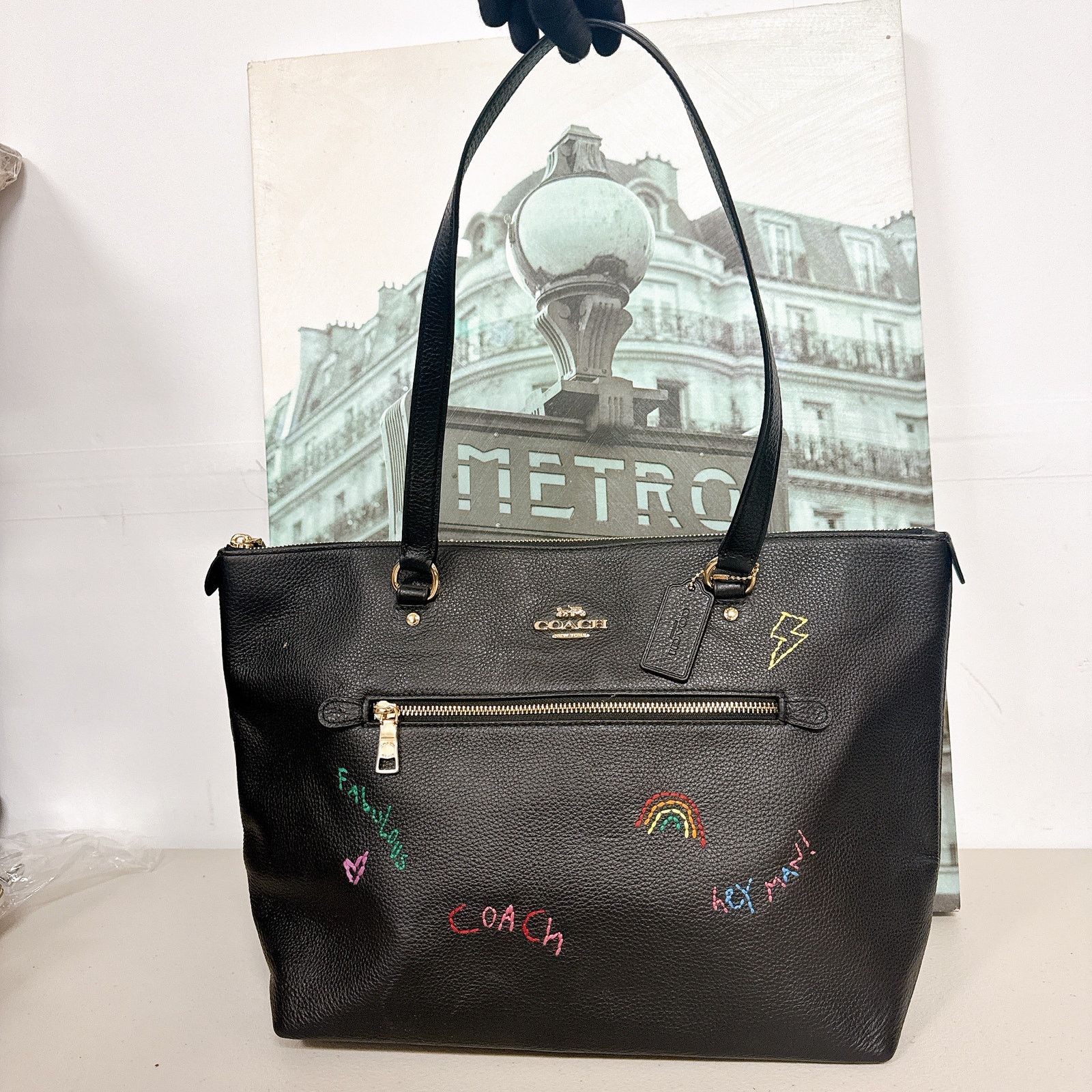 Coach Coach C8365 Gallery Tote Pebble Leather With Diary Black Size ONE SIZE - 1 Thumbnail