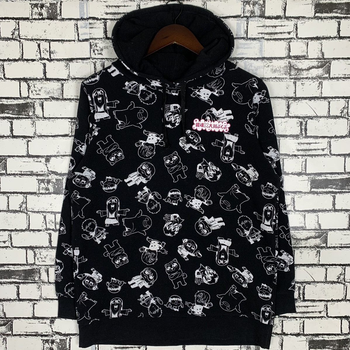 image of Anima Japanese Anime Full Print Hoodie Sweatshirt in Black, Women's (Size XL)