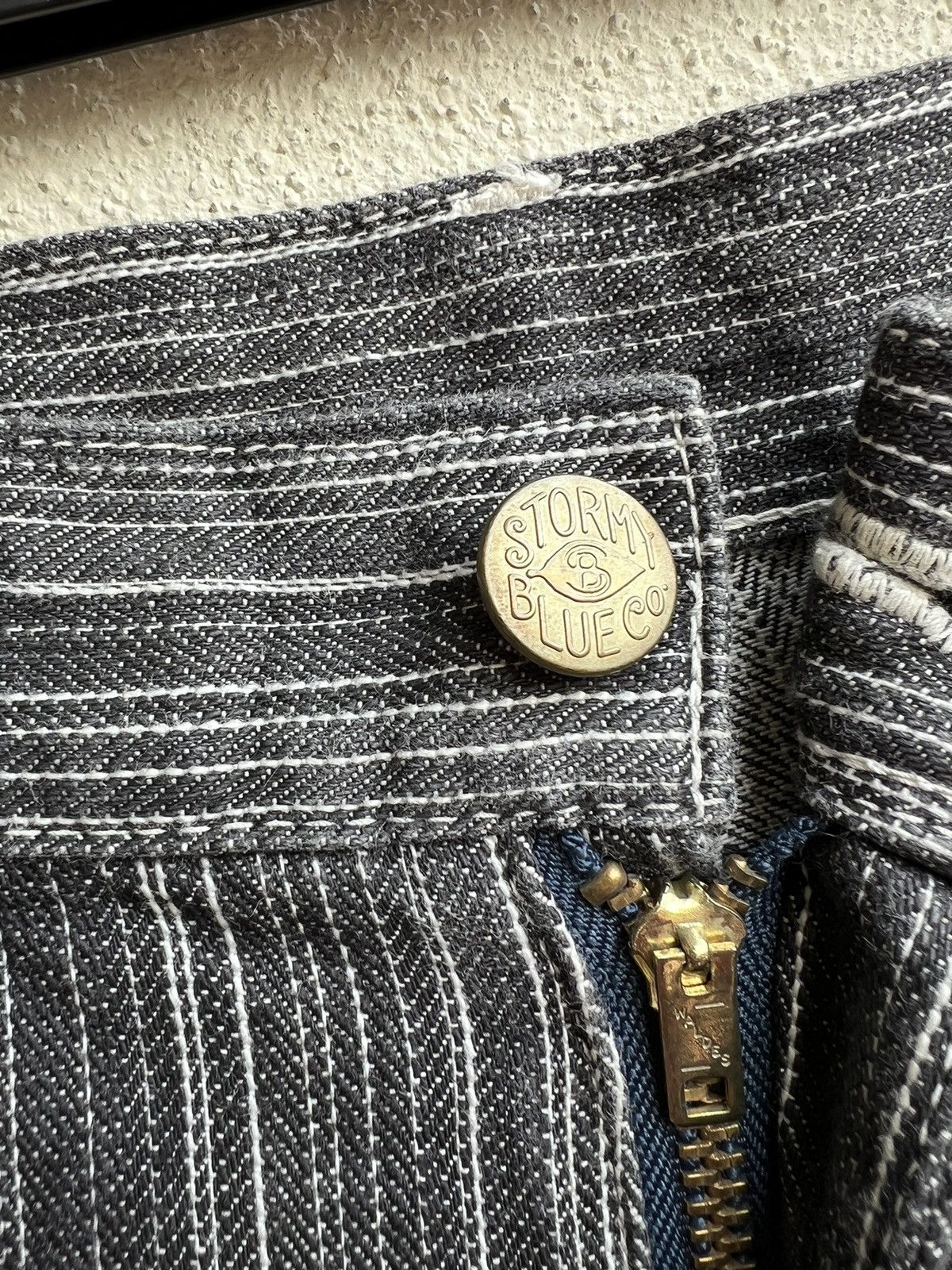 Pherrow's STORMY BLUE Japan Buckle Back Striped Carpenter Denim Jeans Size US 30 / EU 46 - 7 Thumbnail