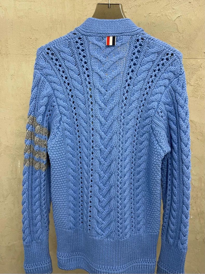 Thom Browne Thom browne Sea blue four-striped wool knitted cardigan jac Size XS / US 0-2 / IT 36-38 - 4 Thumbnail