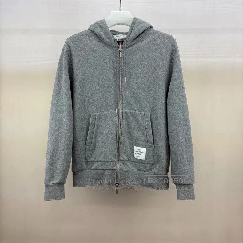 Thom Browne Thom Browne Gray Zip Hoodie with Stripes. Size US S / EU 44-46 / 1 - 1 Thumbnail