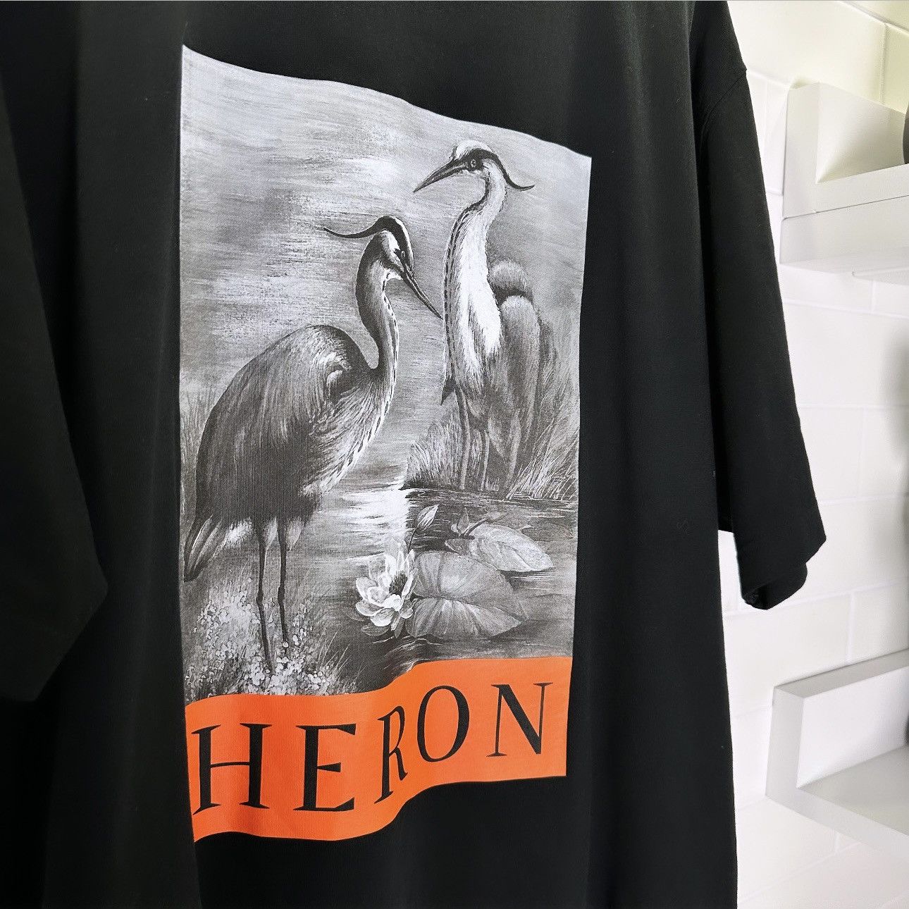 image of Heron Preston Swan Graphic Oversized Tee in Black, Men's (Size XL)