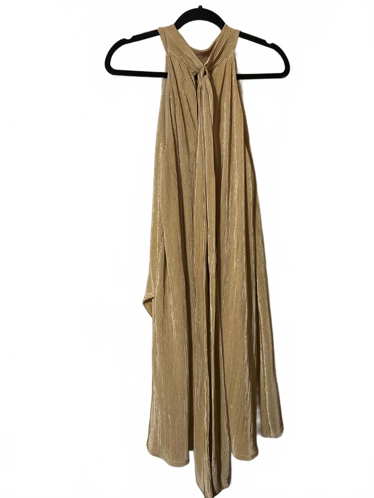 Moon River Anthropologie Gold Pleated Halter Neck Dress L - crrs.pl