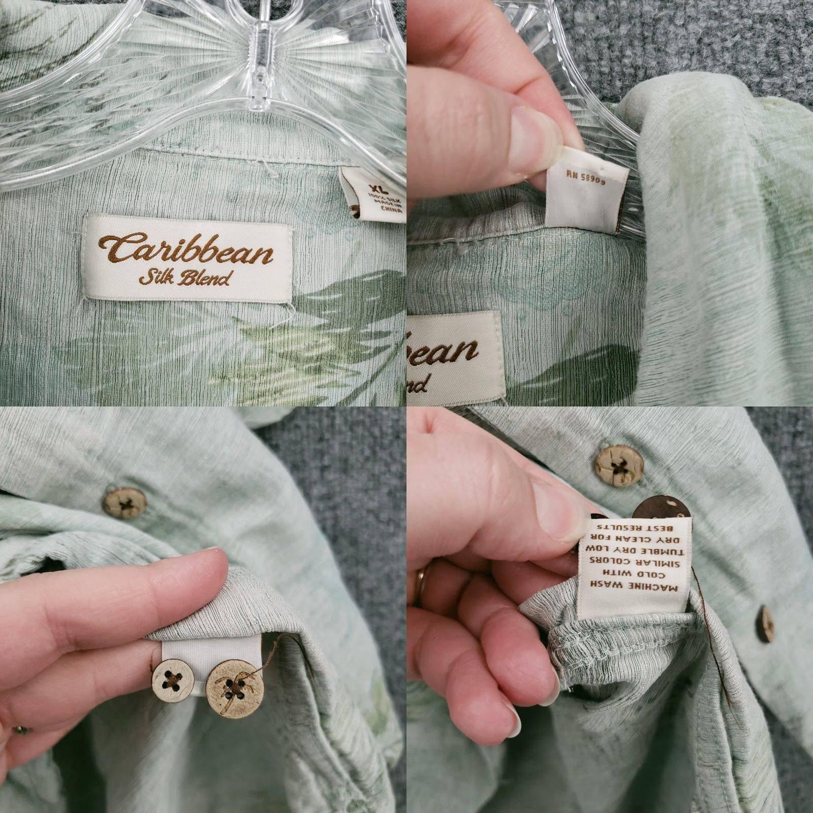 Vintage Caribbean Shirt Mens XL Button-Up Green Floral Silk Hawaiian Size US XL / EU 56 / 4 - 8 Thumbnail