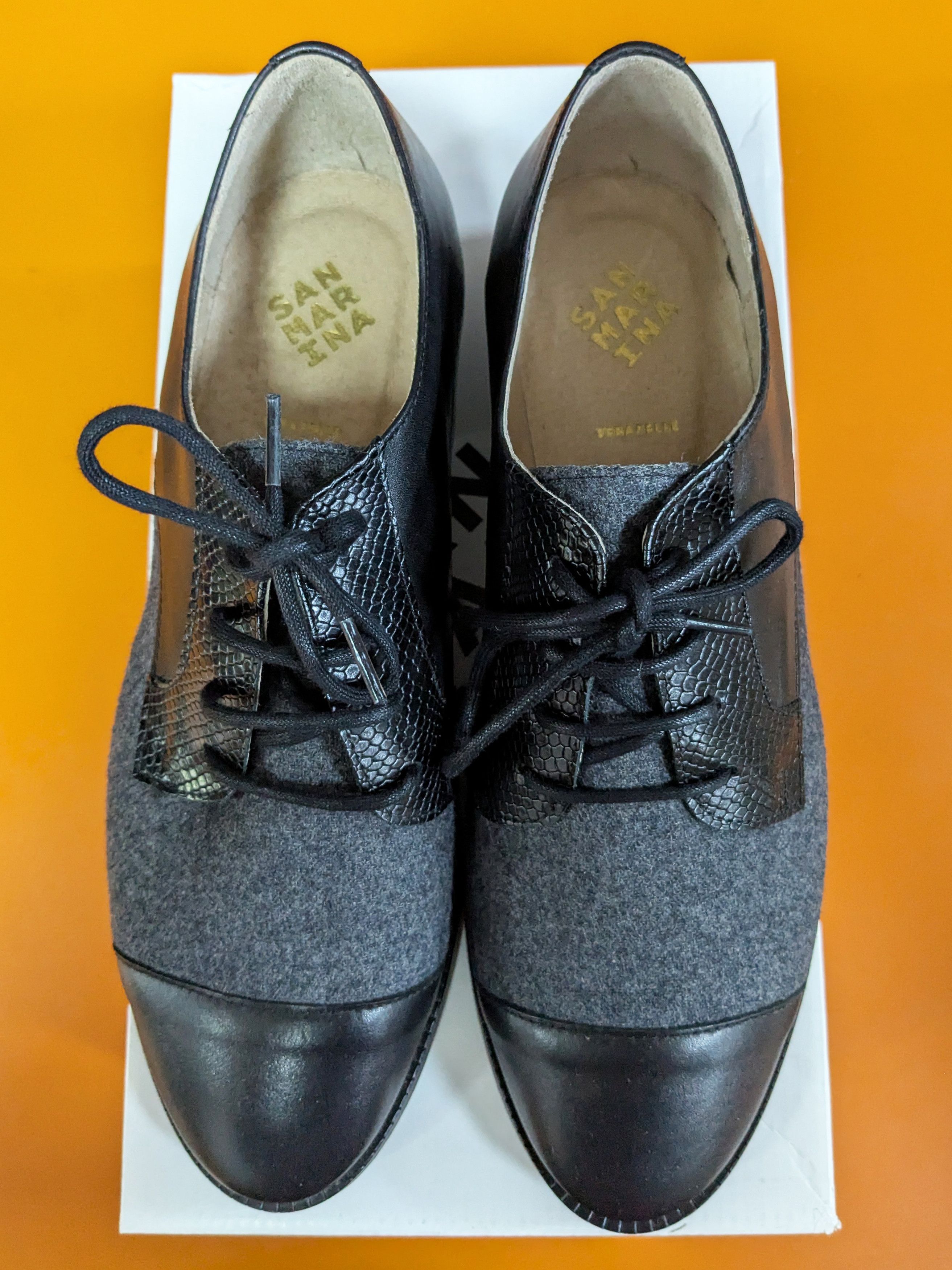 Other San Marina Black Leather Oxfords EU37 New Size US 7 / IT 37 - 1 Thumbnail