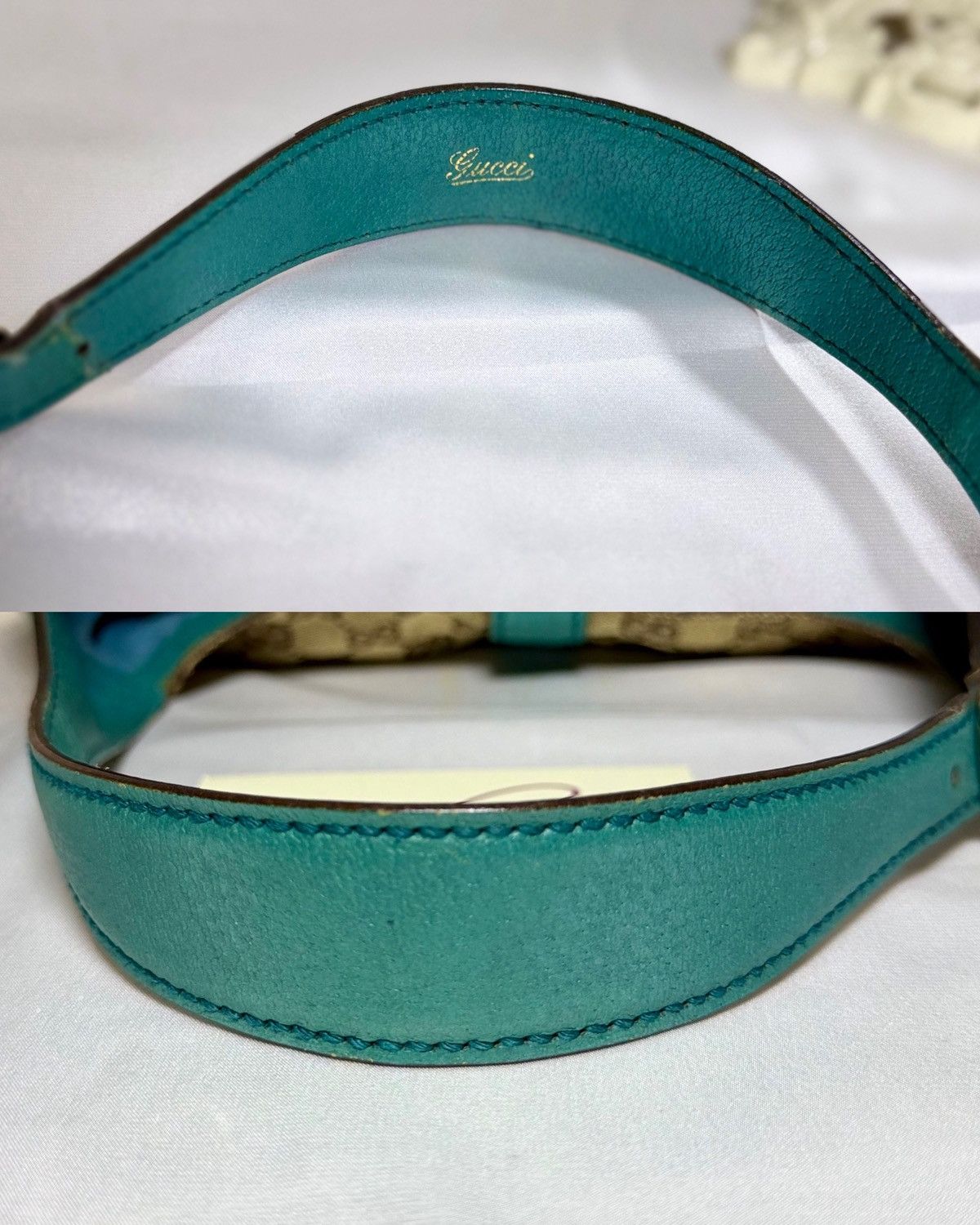 Gucci Authentic GUCCI Jackie 1961 Beige Canvas x Teal Hobo Bag Size ONE SIZE - 13 Thumbnail