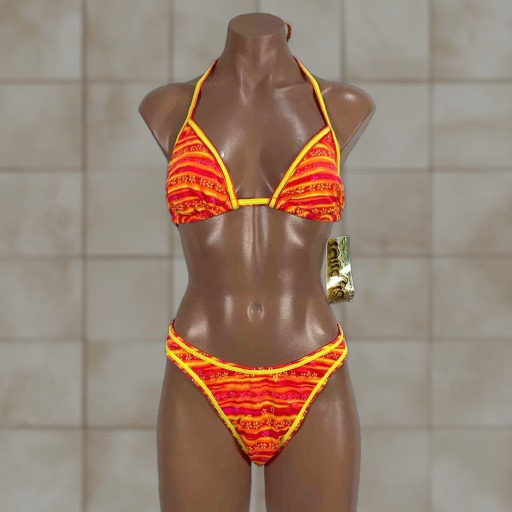 Vintage Sassafras Floral Bikini Swimsuit 2Pc High Waisted Neon 90's Multicolor Womens Size 14