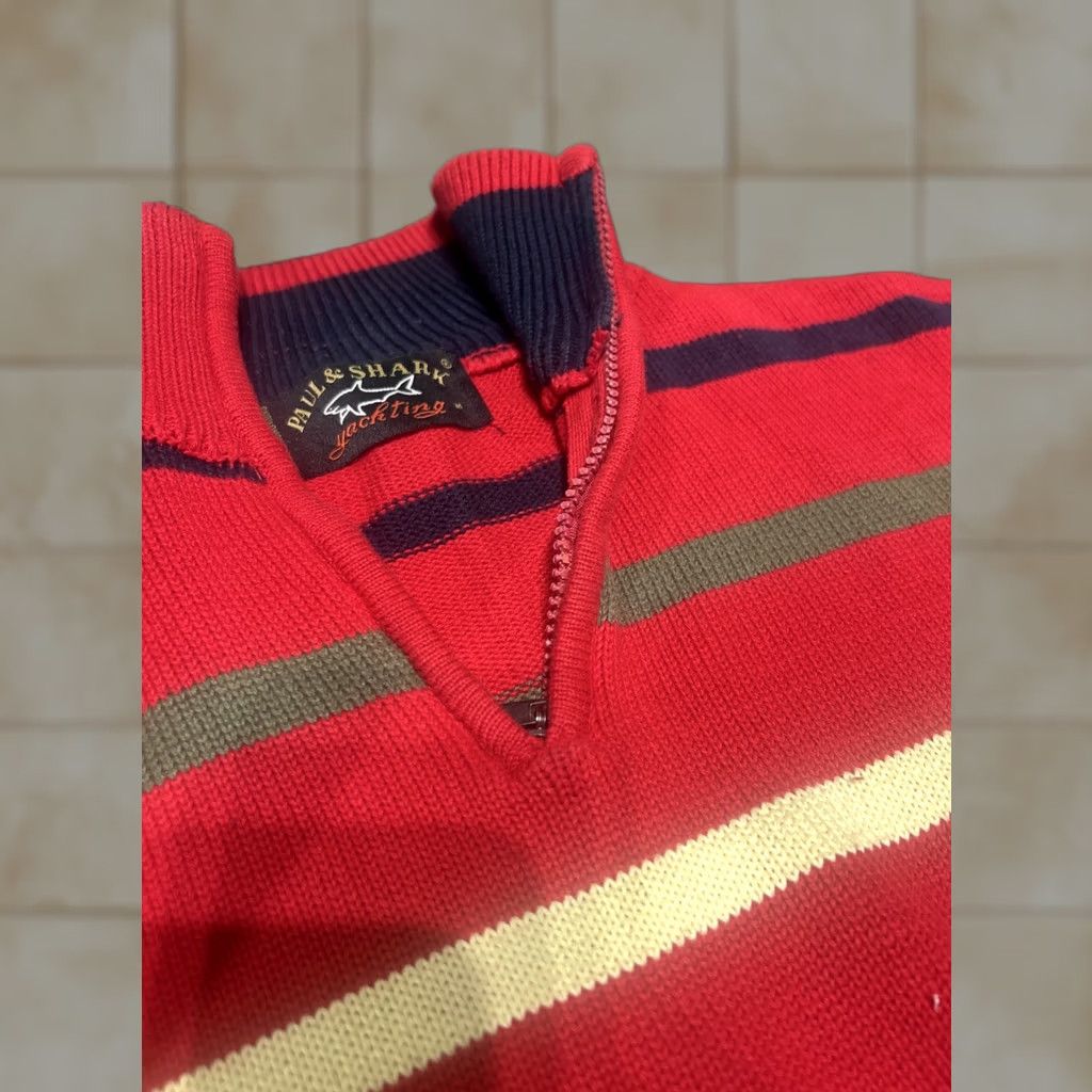 Paul & Shark VINTAGE Paul & Shark Red Striped Knit Sweater Size M Men Pullover 1/4 Zip Logo Classic Knitwear Size US M / EU 48-50 / 2 - 1 Thumbnail
