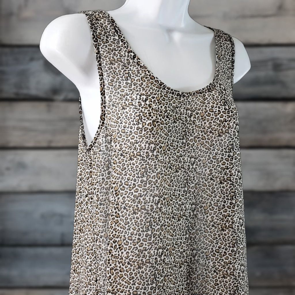 Vintage Daniel Rainn Womens Tank Top Size Small Brown Black Animal Print Sheer Scoop Neck Sleeveless Shirt | Womens Tank Top | Daniel Rainn Size S / US 4 / IT 40 - 1 Thumbnail