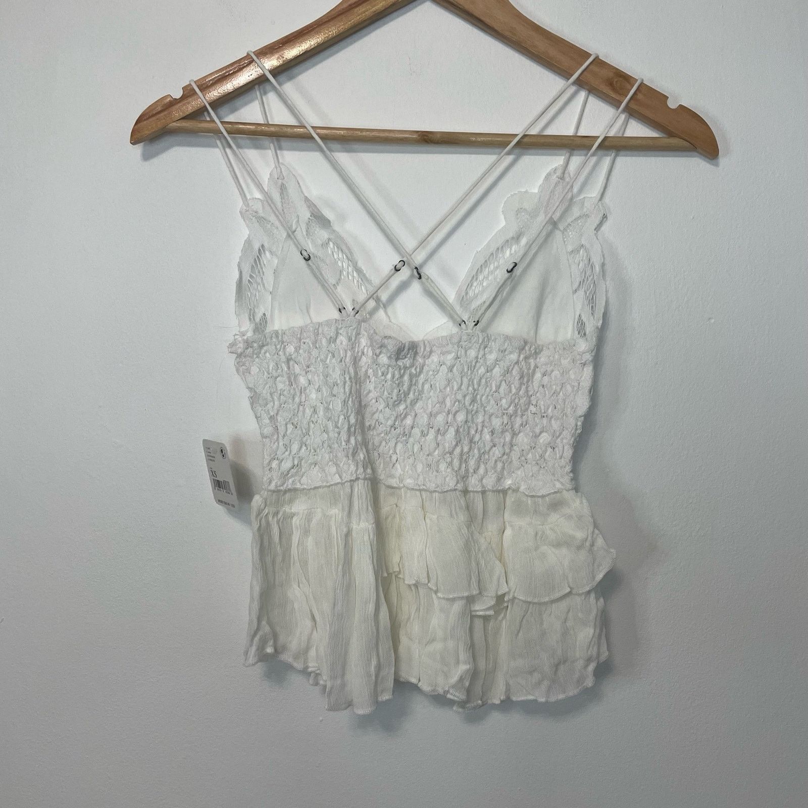 Free People Free People White Adella Cami XS Lace Ruffle Tiered Smocked Size XS / US 0-2 / IT 36-38 - 4 Thumbnail