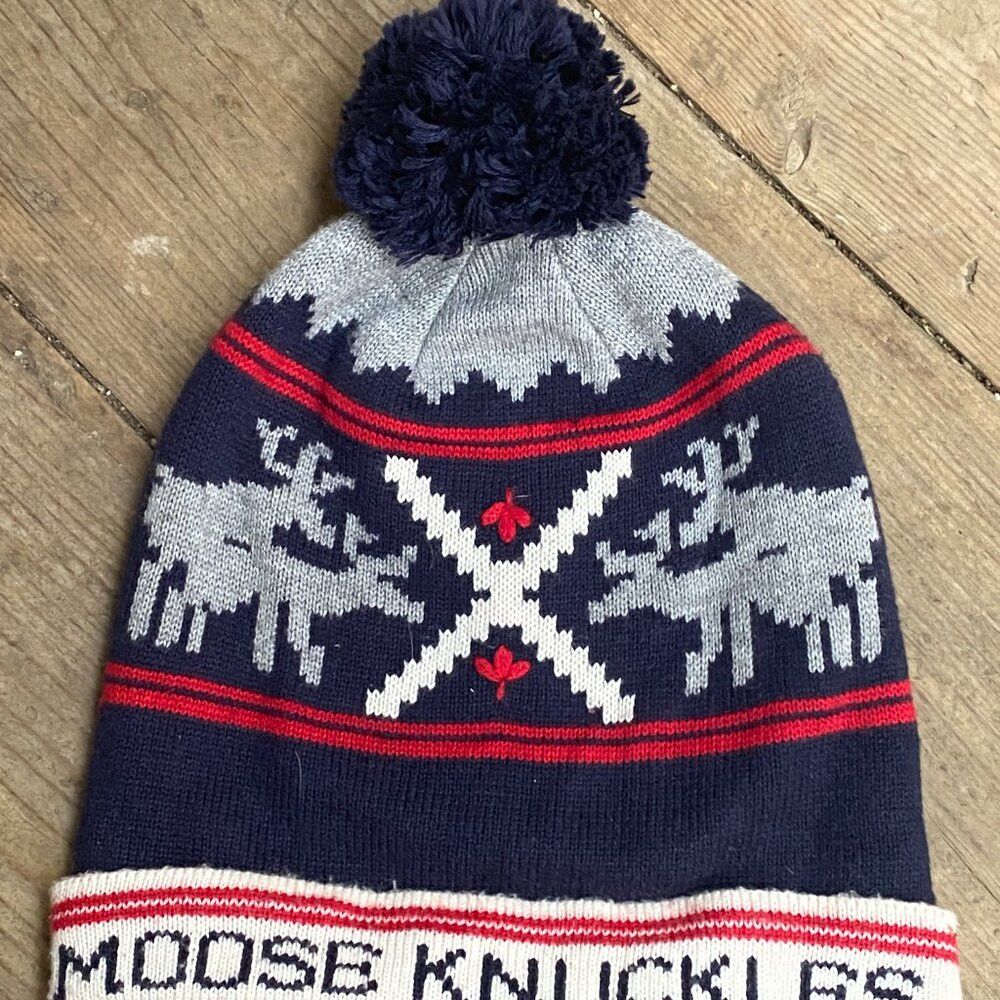 Moose Knuckles F15 Moose Knuckles Unisex Beanie Navy Blue Funny Graphic Wo Size ONE SIZE - 6 Thumbnail