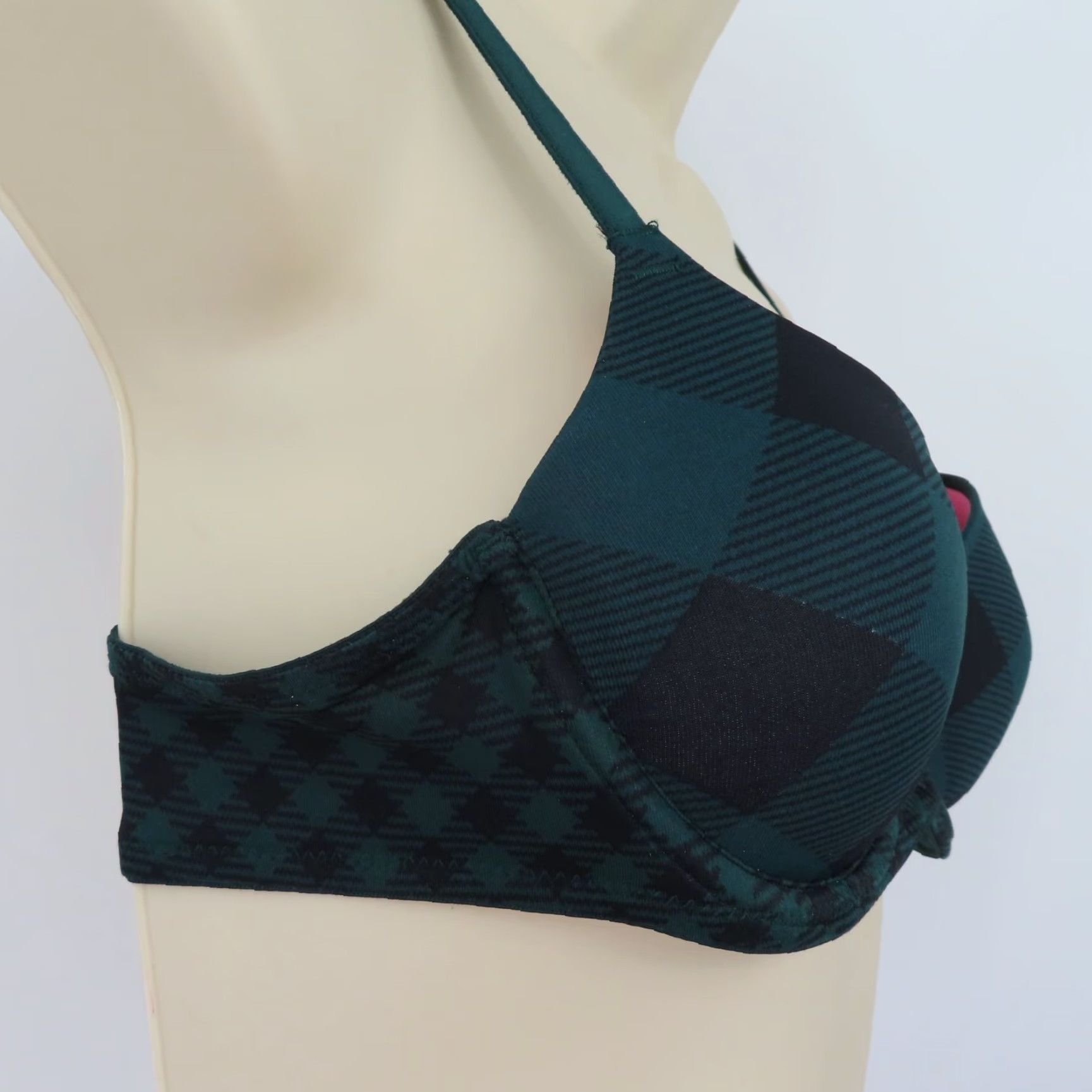 Vintage PINK Victoria's Secret Wear Everywhere Lightly Lined Bra 34A Green Plaid Tartan Underwire Push Up Women Size ONE SIZE - 2 Thumbnail