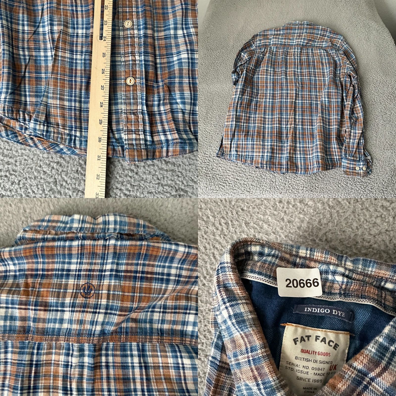FatFace Fat Face Shirt Adult 2XL Blue Plaid Flannel Cotton Polyester Button-Up with Pockets Mens Casual Workwear 80s 90s Vintage Theme Size US XXL / EU 58 / 5 - 8 Thumbnail