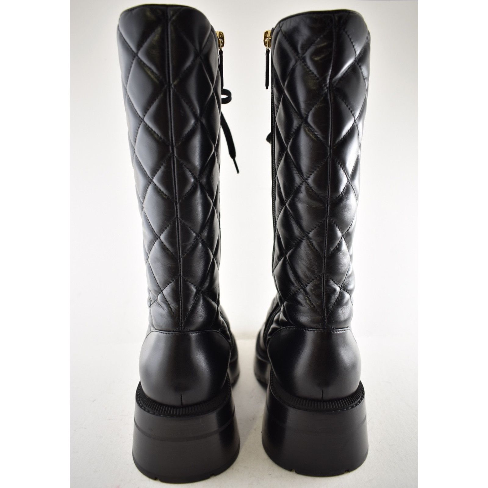 Chanel Chanel 24K Black Quilted CC Combat Lace Up Tall Boots 36 Size US 5 / IT 35 - 16 Thumbnail
