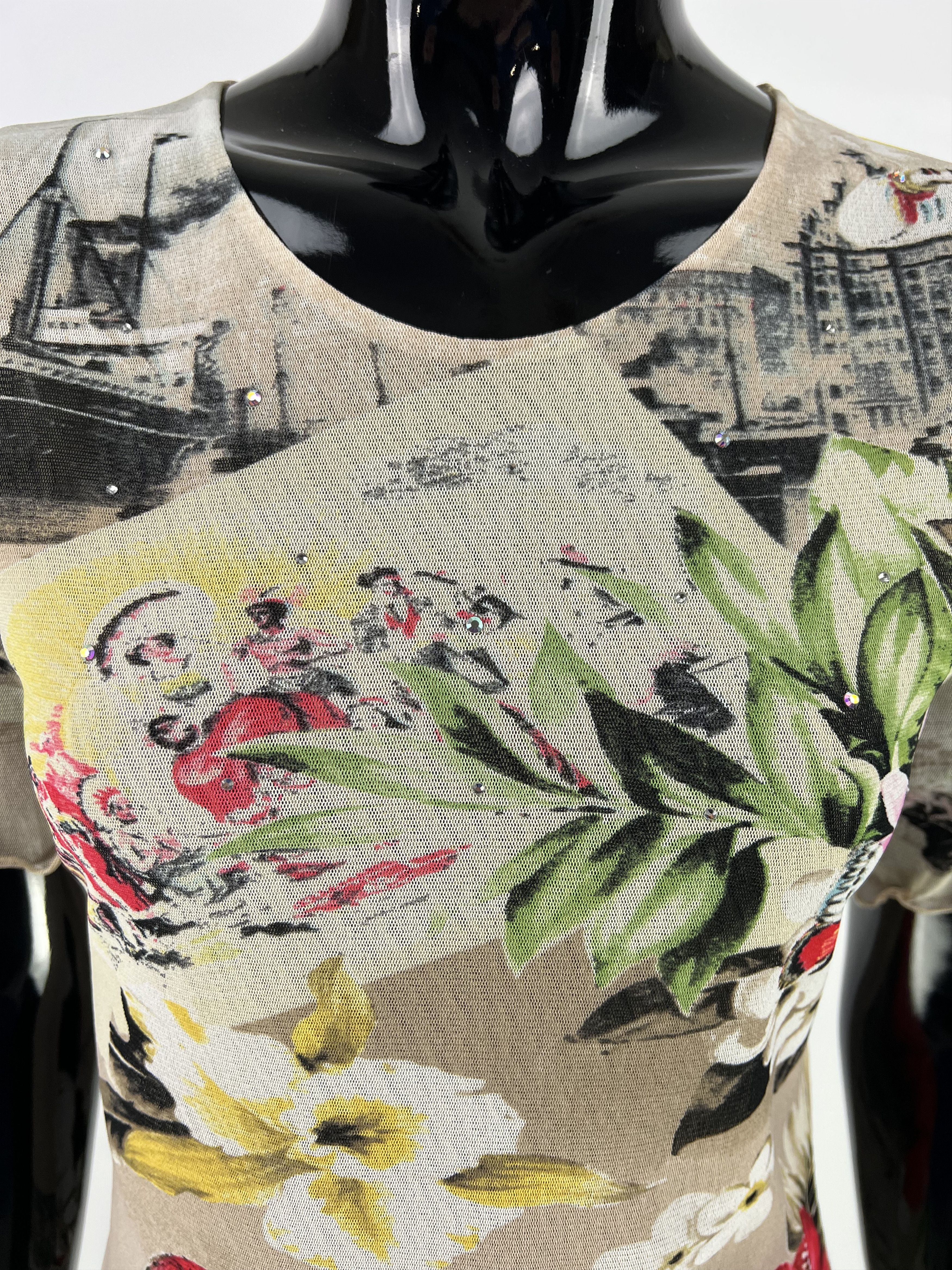 Designer Suzanna Paris Vtg Rhinestones Floral Print Mesh Top Size 3 Size L / US 10 / IT 46 - 11 Thumbnail