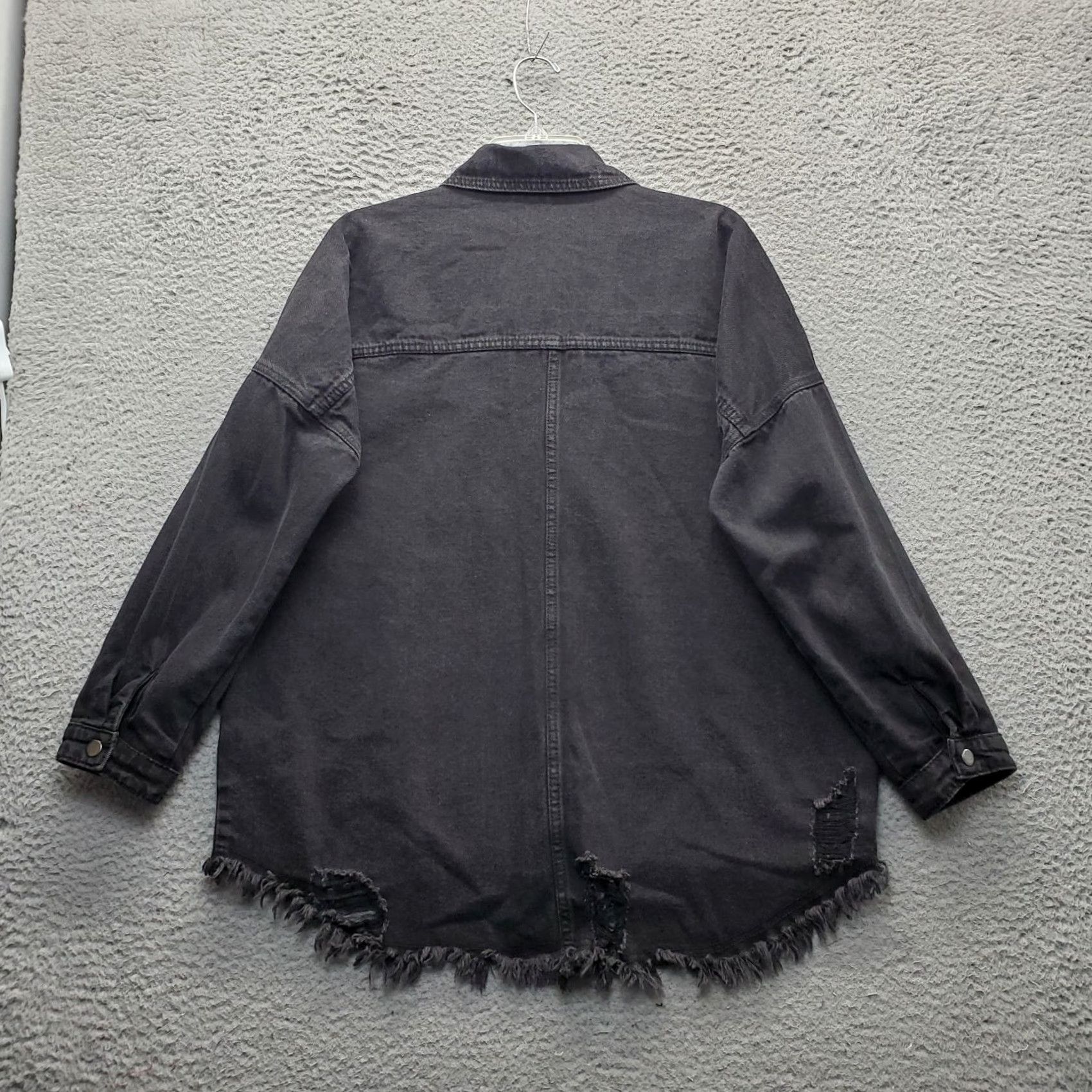 Nasty Gal Nasty Gal Grunge Distressed Shirt Shacket Womens S Black Denim Front Snap Shirt Shacket Size S Womens Size S / US 4 / IT 40 - 2 Thumbnail