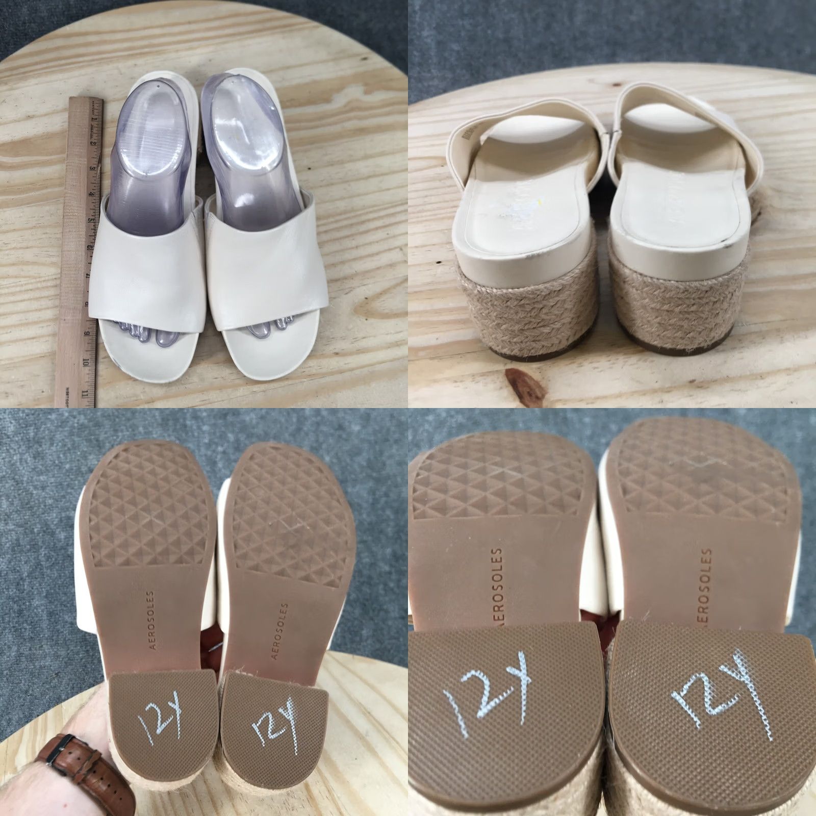 Vintage Aerosoles Sandals Womens 9.5 M Clarks Slide White Leather Slip On Casual Block Shoes Size US 10 / IT 40 - 8 Thumbnail