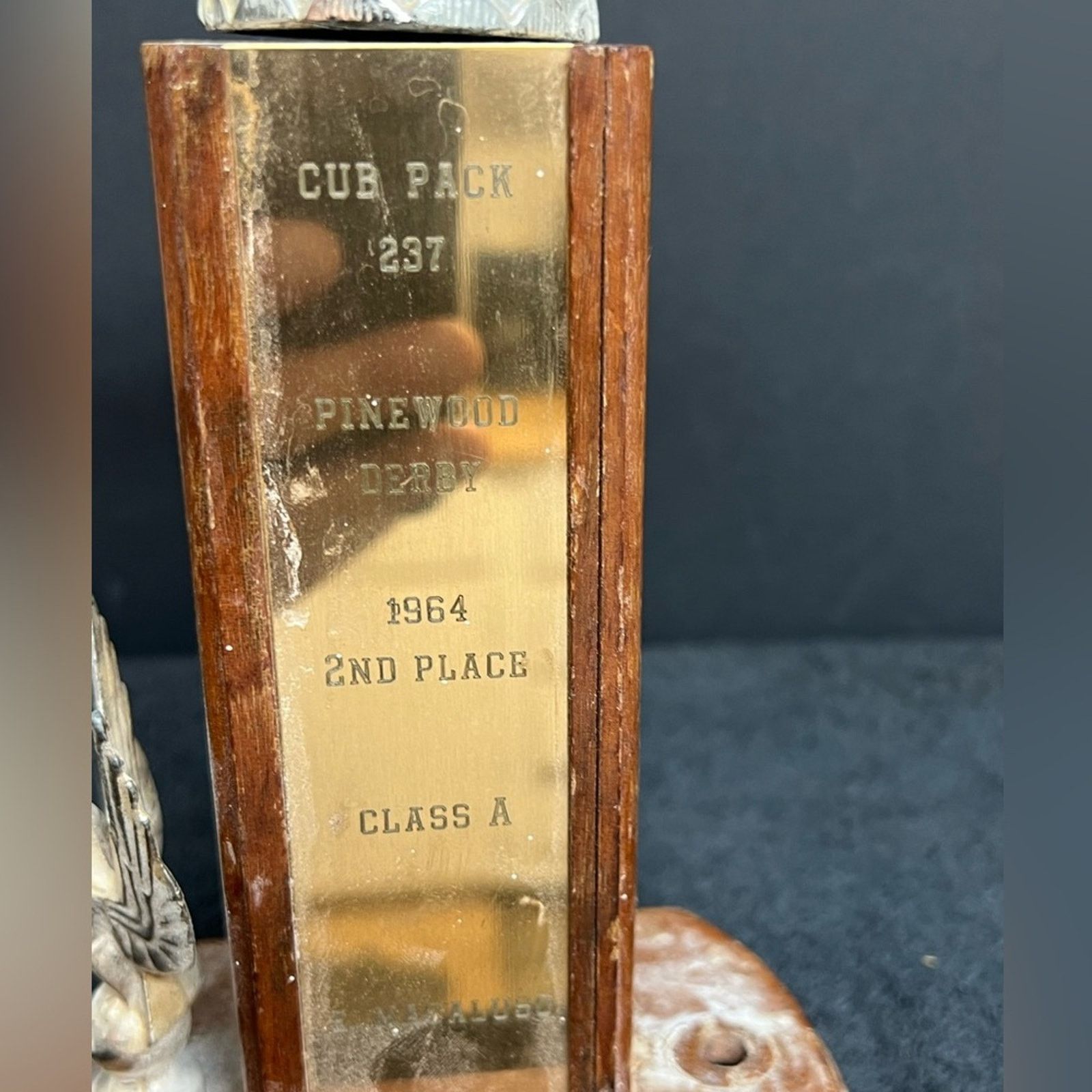 Vintage Antique Rare 1962 Era Boy Scout Derby Trophy Metal & Wood Size ONE SIZE - 2 Thumbnail
