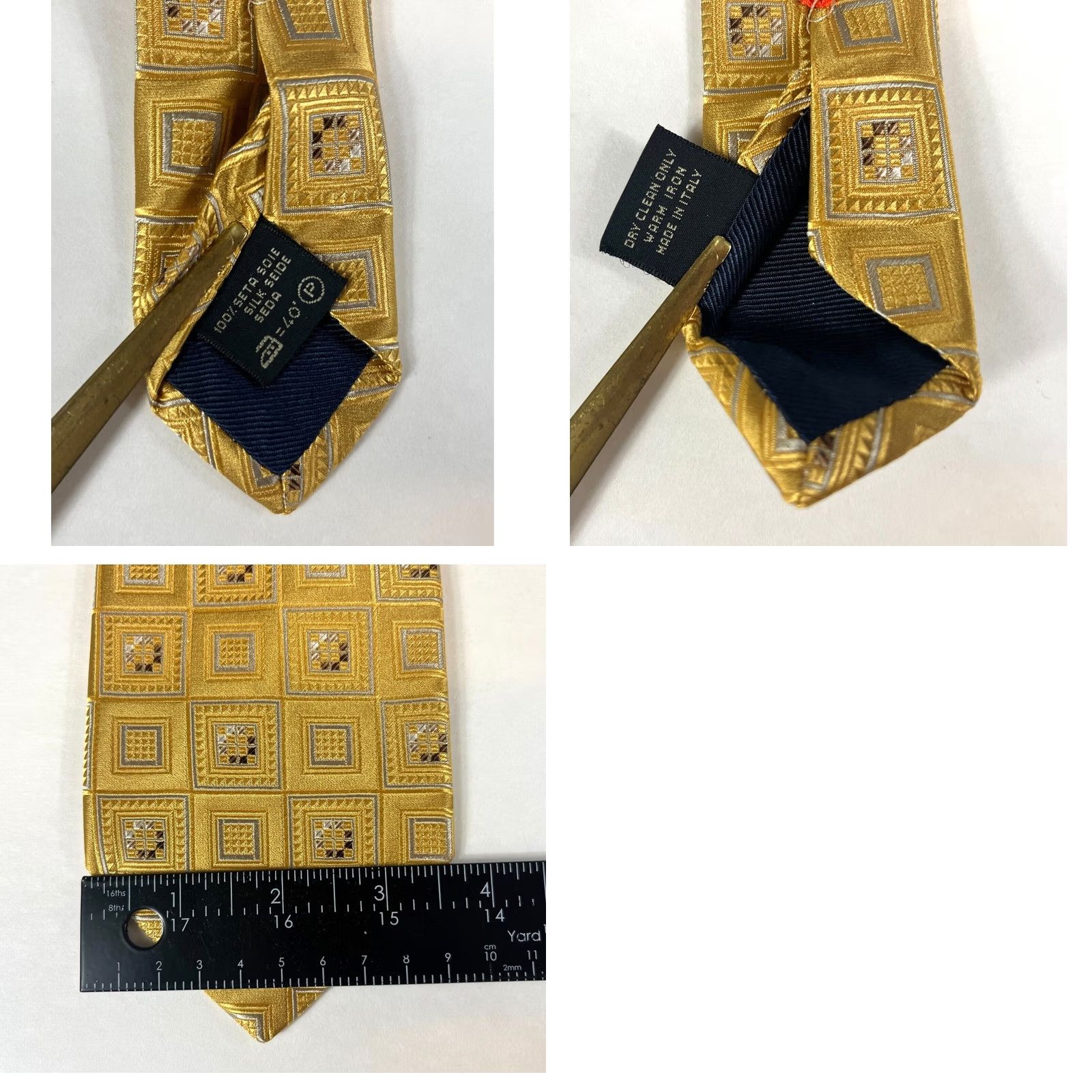 Ermenegildo Zegna Ermenegildo Zegna Tie Woven Silk Geometric Textured Gold Made in Italy Men's Size ONE SIZE - 8 Thumbnail