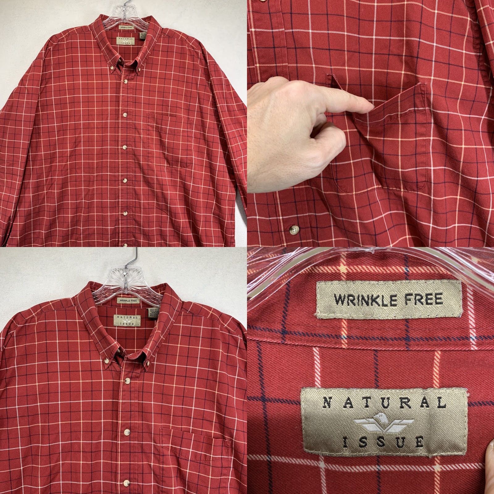 Vintage Natural Issue Men's Wrinkle-Free Plaid Button-Down Shirt 2XL Red Outdoor Classic Size US XXL / EU 58 / 5 - 8 Thumbnail