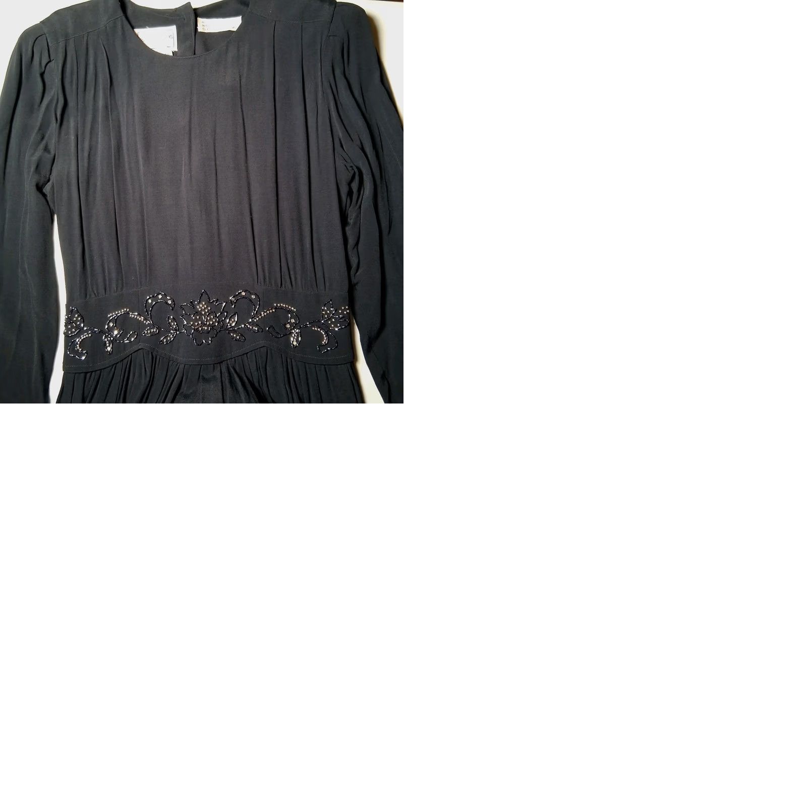 Vintage VINTAGE Karin Stevens Petites Dress 10 Petite Black Rayon Beaded Long Slv 90s Womens Size L / US 10 / IT 46 - 11 Thumbnail