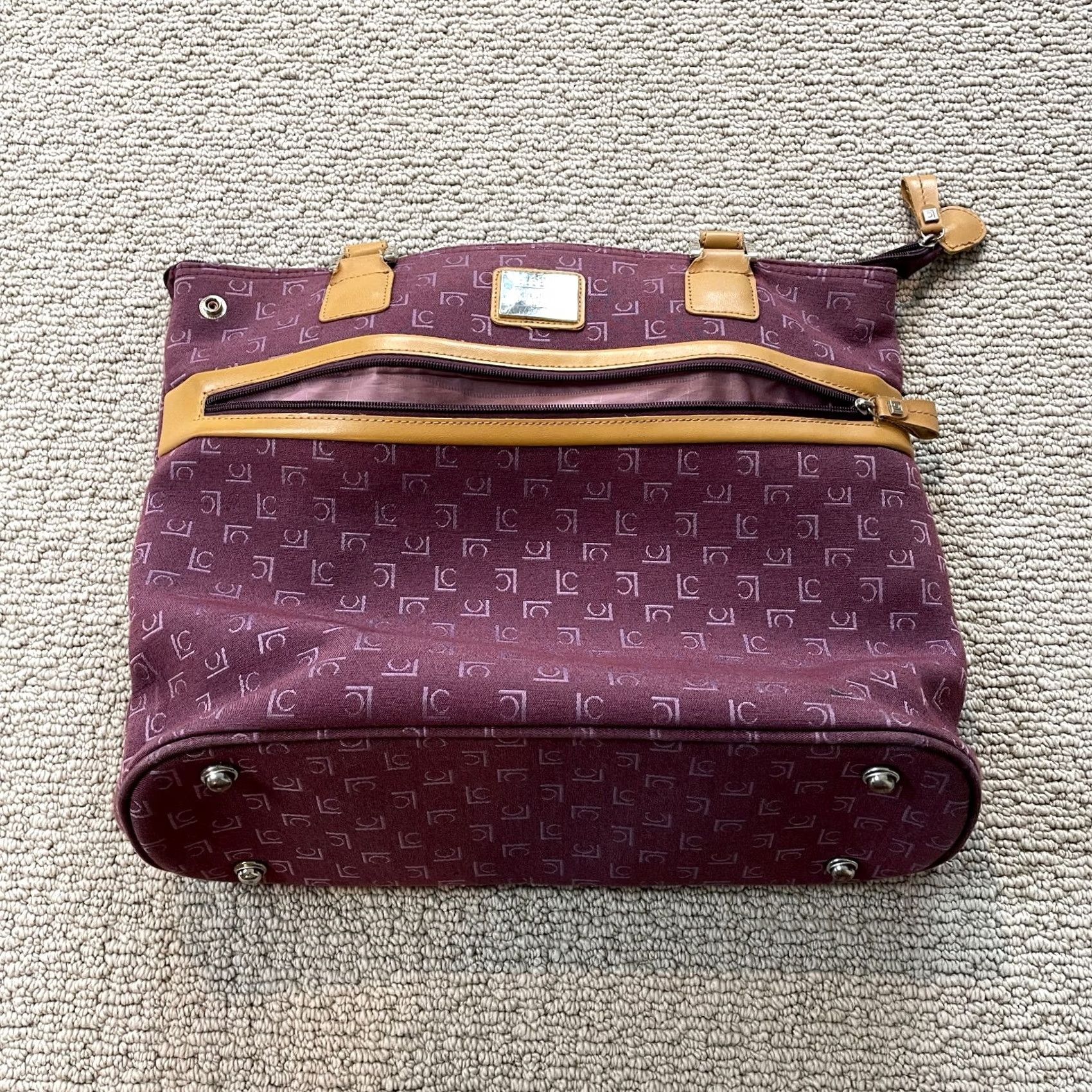 Liz Claiborne Liz Claiborne Handbag Purse Womens Purple Canvas Leather Double Handles Fold-Top Zip Bag Size ONE SIZE - 2 Thumbnail