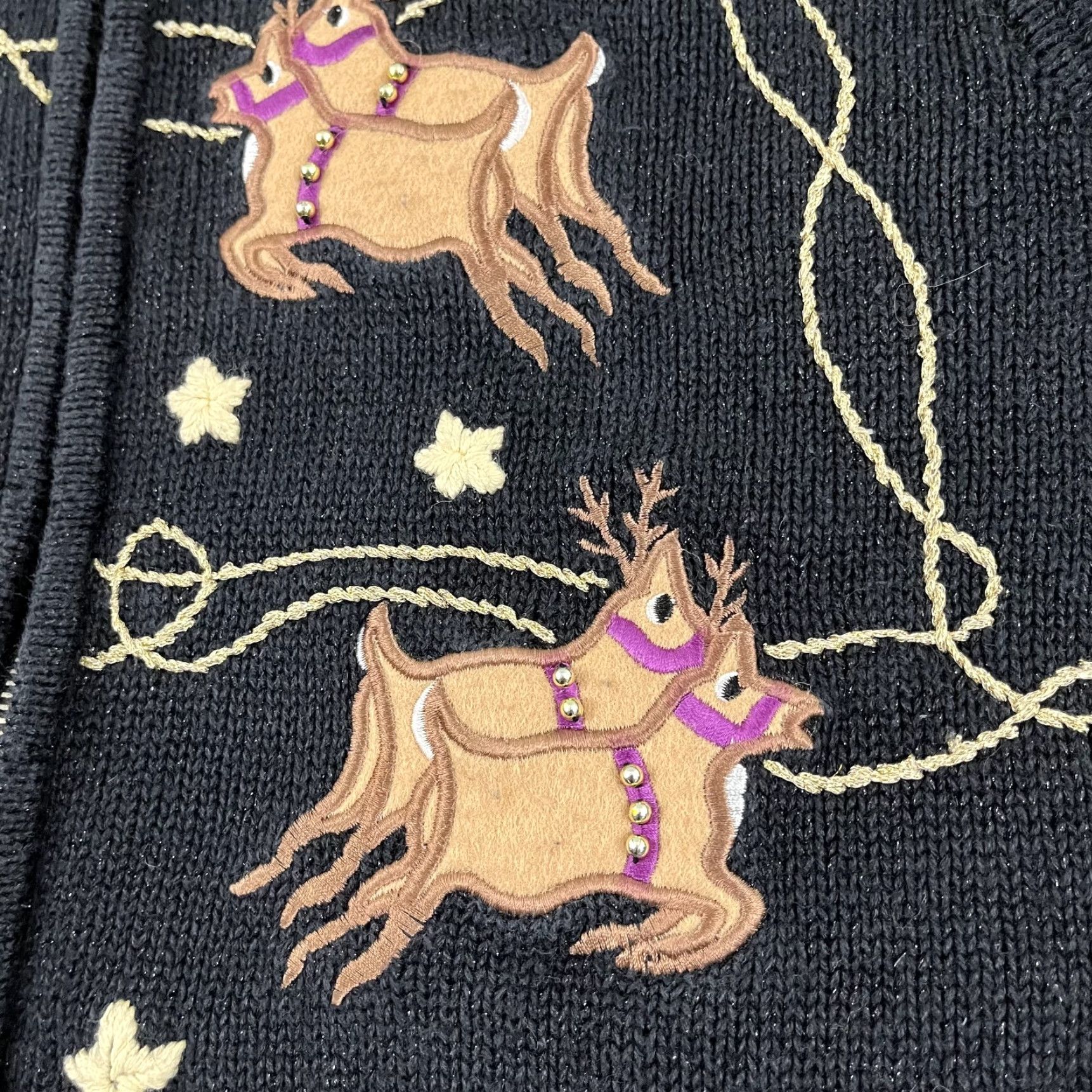 Quacker Factory Quacker Factory Sweater Vest Women Medium Black Reindeer Santa Christmas Holiday Size M / US 6-8 / IT 42-44 - 5 Thumbnail