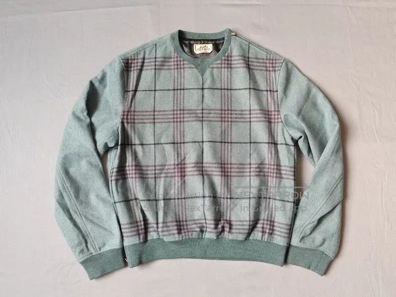 Hermes Hermes Runway plaid wool sweater, misty blue, 100% wool fa Size US M / EU 48-50 / 2 - 2 Thumbnail