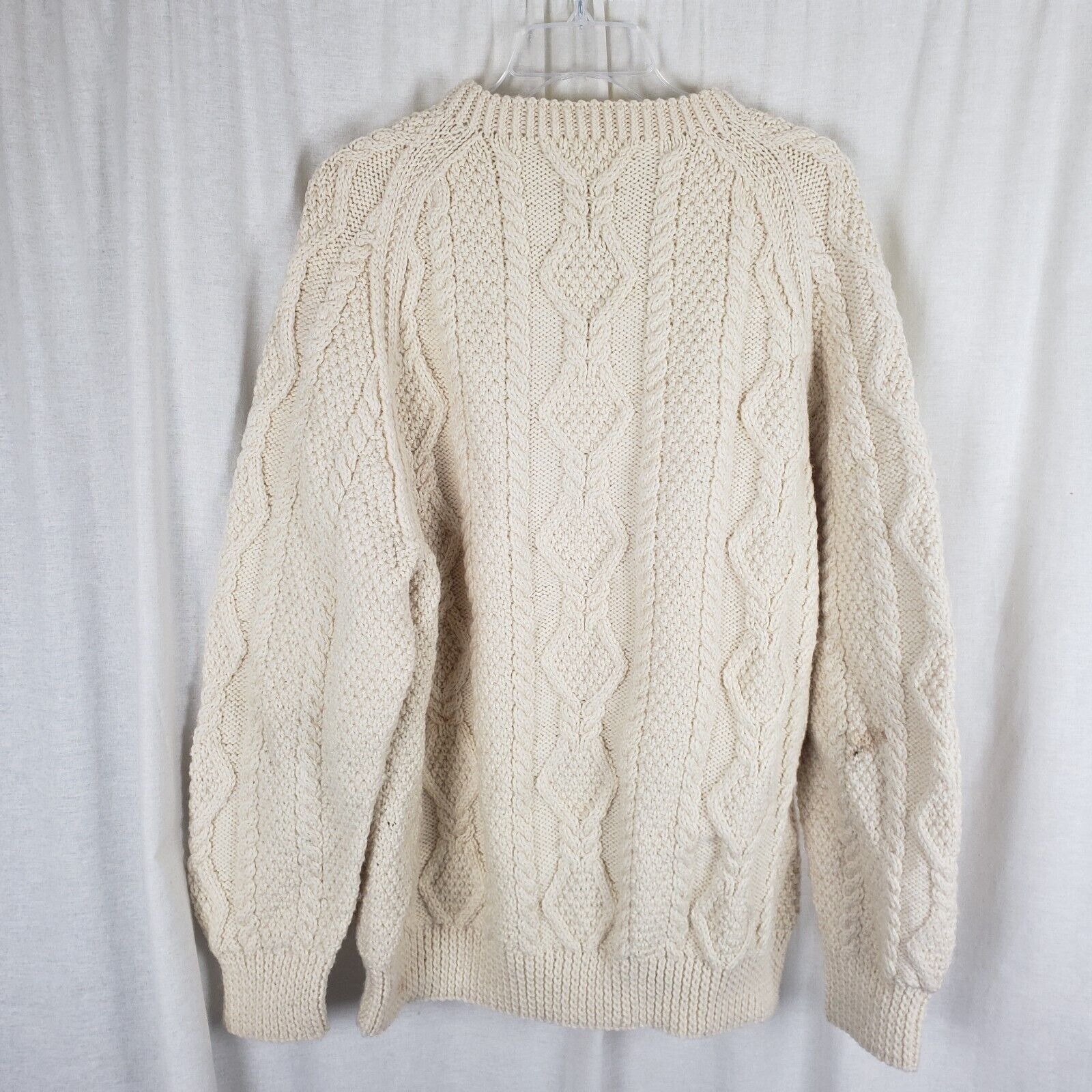 Handmade Vtg Handmade Fisherman Cable Knit Wool Aran Sweater Cream L Size US XL / EU 56 / 4 - 4 Thumbnail