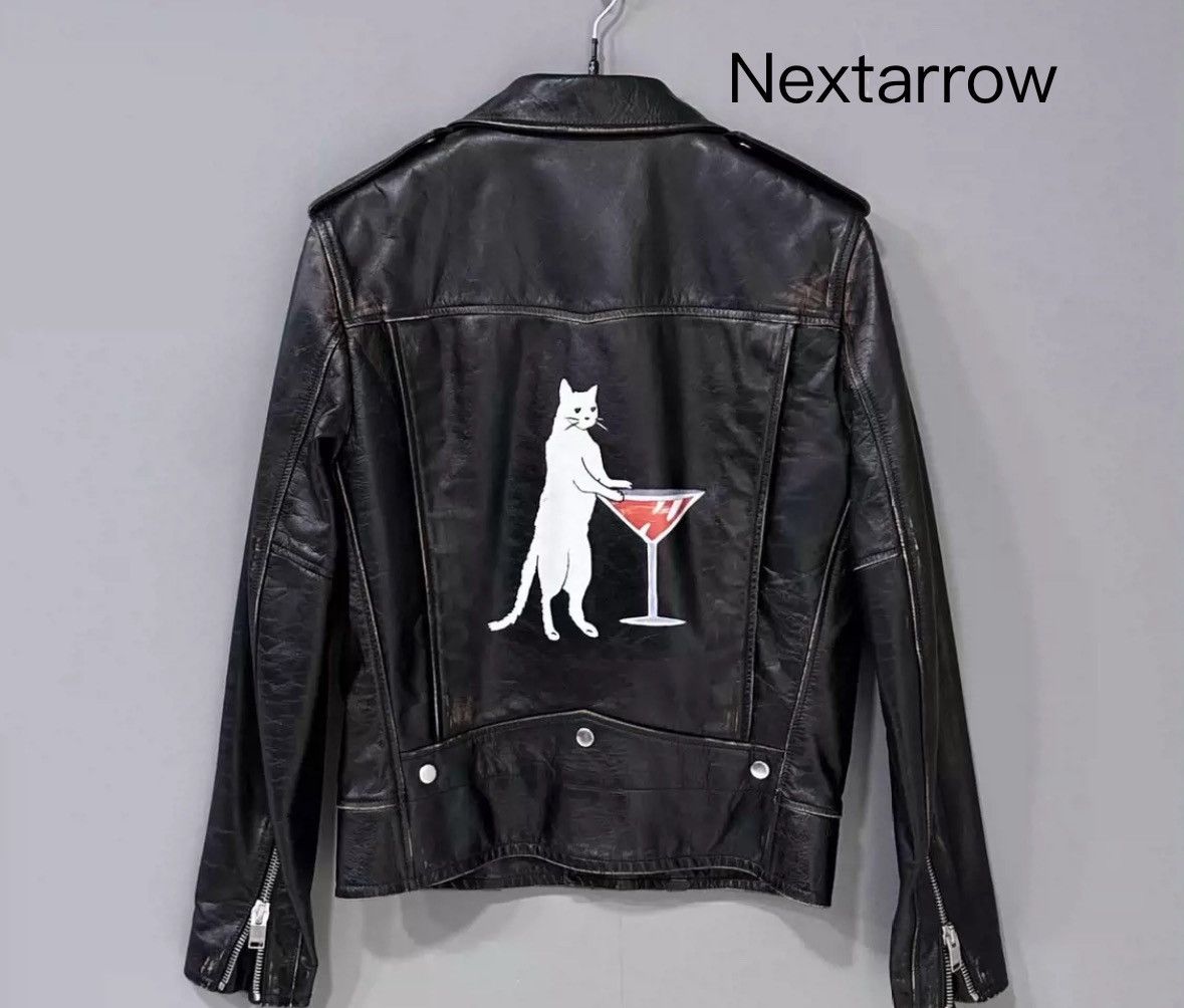 Saint Laurent Paris × Yves Saint Laurent SAINT LAURENT Little Cat Red WineMotorcycle Leather Jacket Size US M / EU 48-50 / 2 - 2 Thumbnail