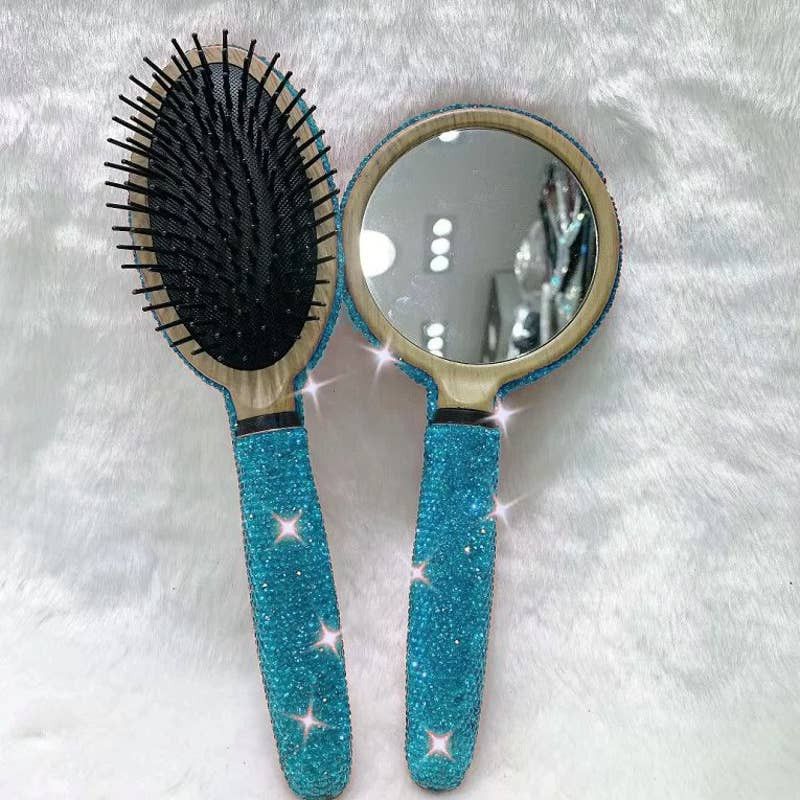 image of New Sparkling Swarovski Crystal Rhinestone Hair Brush/mirror in Blue, Women's