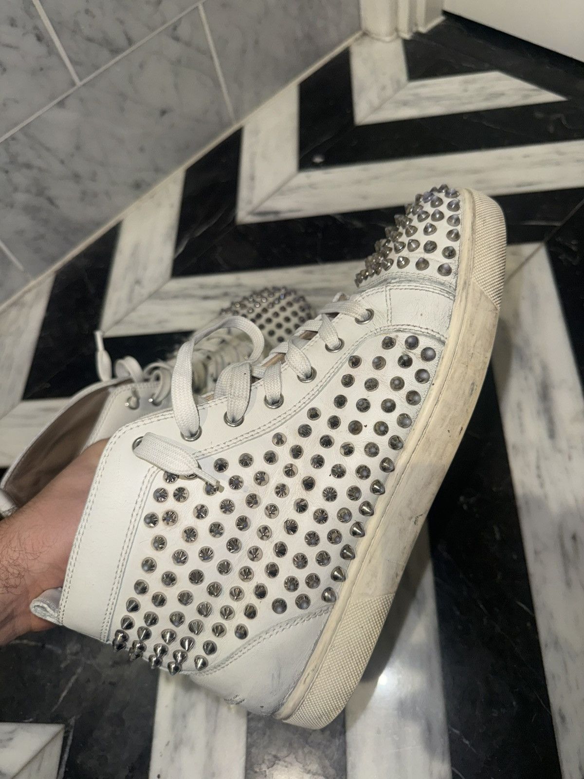 Christian Louboutin Louboutin High Top White Spikes Sneakers Size US 10 / EU 43 - 2 Thumbnail