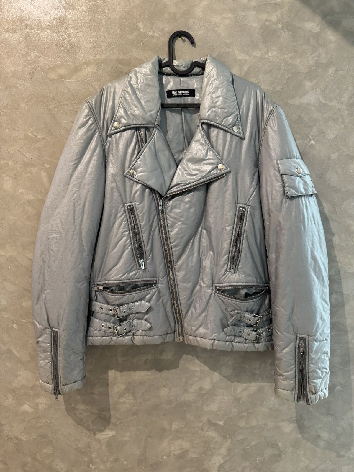 Raf Simons AW04-05 “Waves” asymmetrical-zip rider jacket | Grailed